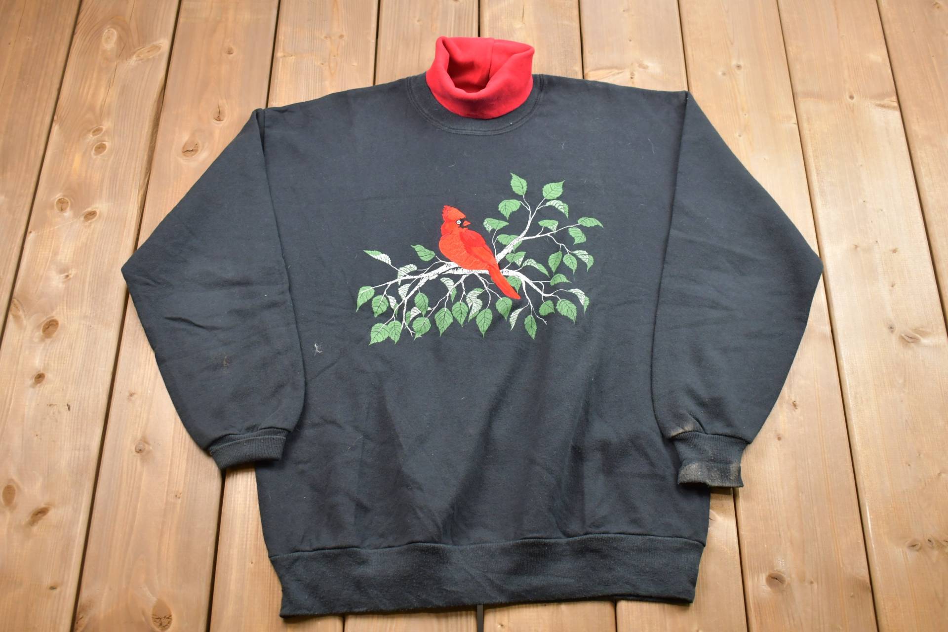 Vintage 1990Er Jahre Süßer Kardinal Crewneck/Made in Usa 90Er Natur Tiere Sweatshirt American Streetwear Vogel von Lostboysvintage