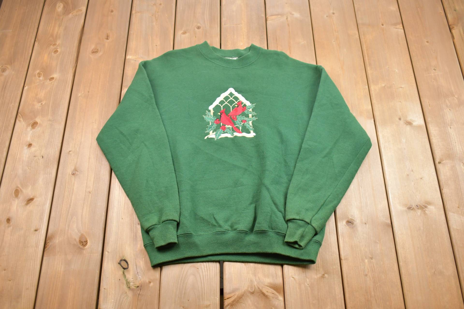 Vintage 90Er Jahre Cardinal Sweatshirt Mit Rundhalsausschnitt/Made in Usa Rundhals Vögel Athleisure Streetwear Natur Woodland von Lostboysvintage