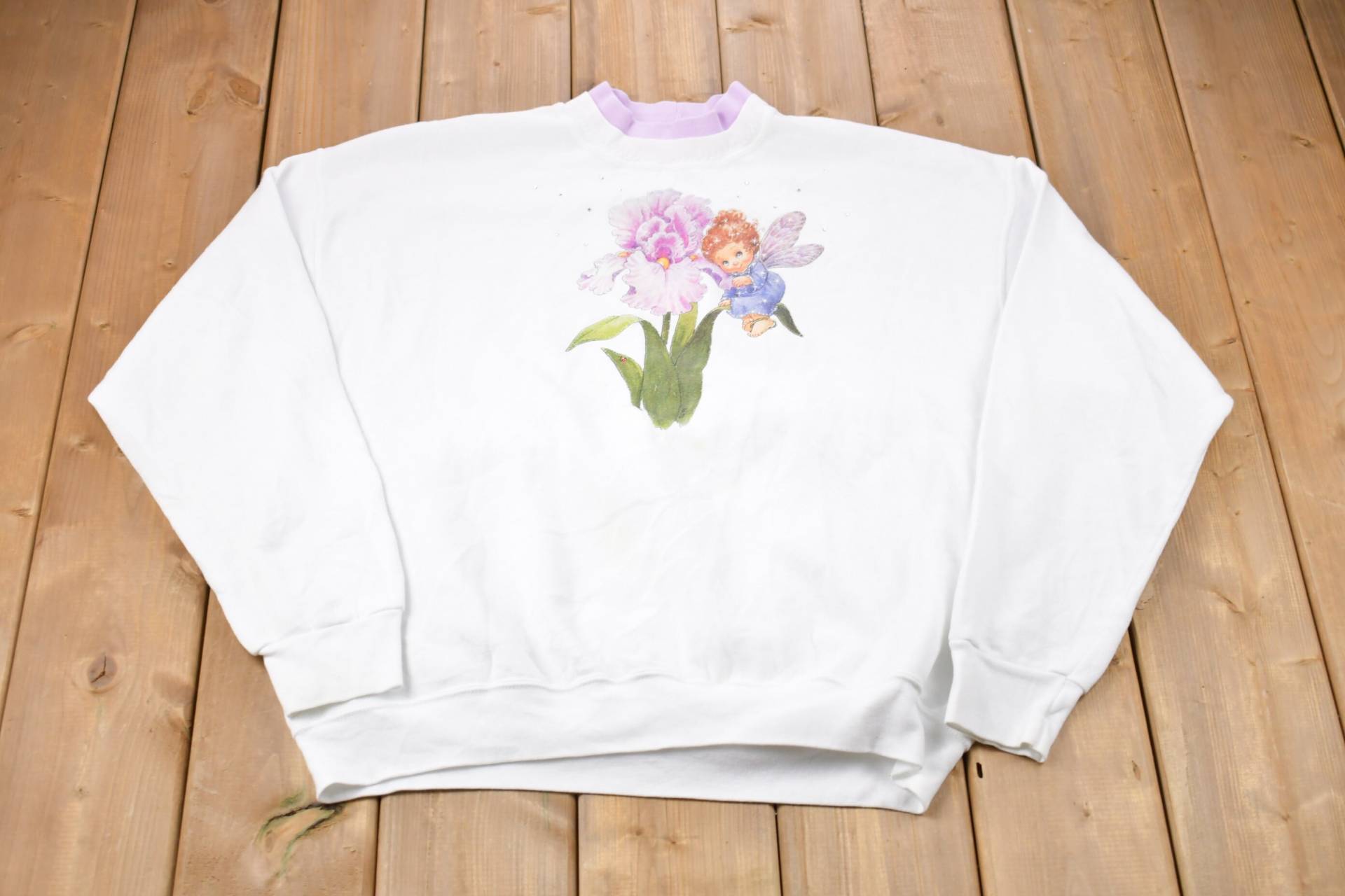 Vintage 1990Er Lee Floral Graphic Cute Angel Crewneck Sweatshirt/90Er Souvenir Athleisure Streetwear Jahre Doppelkragen von Lostboysvintage