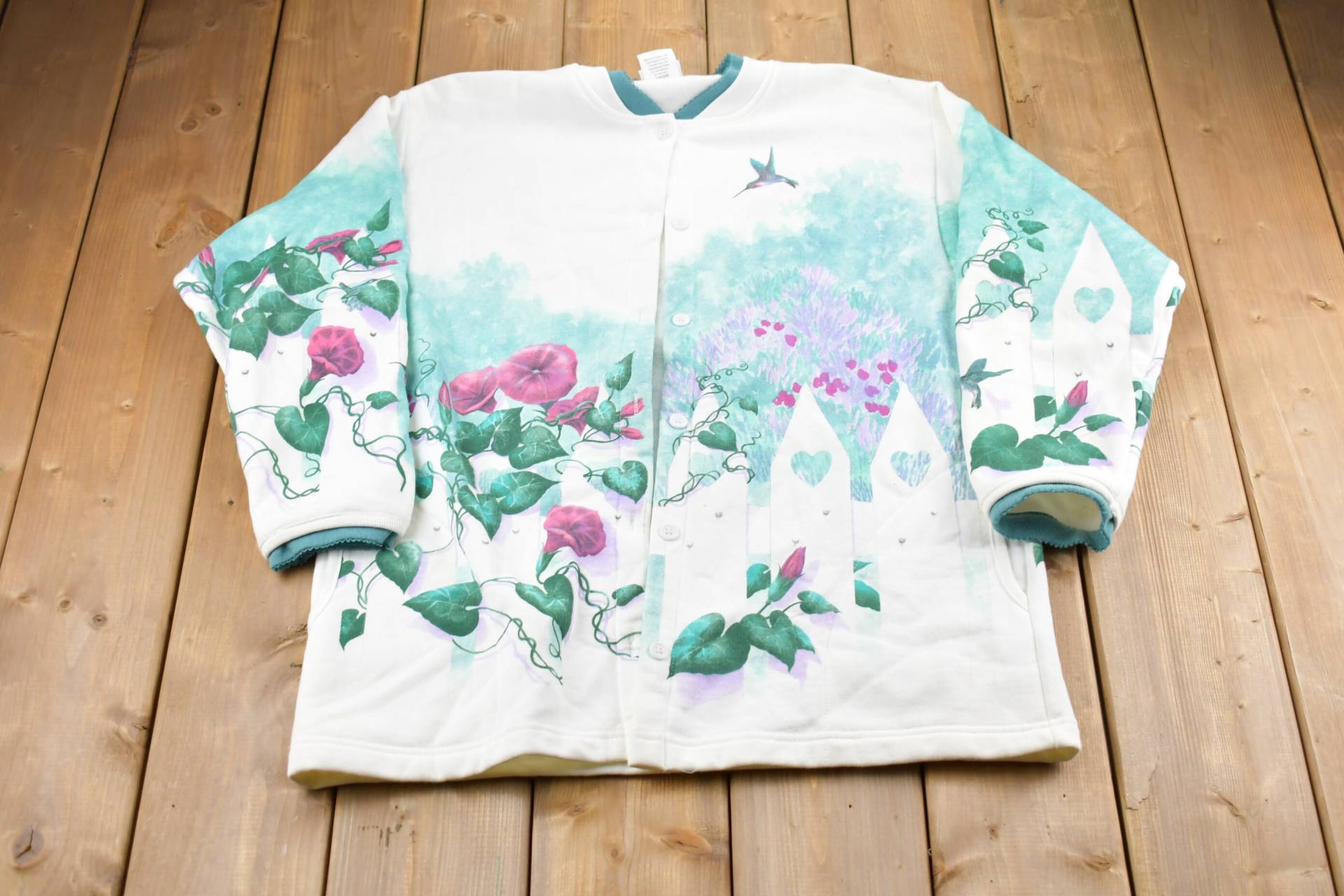 Vintage 1990Er Floral All Over Print Sweatshirt/90Er Cardigan Souvenir Athleisure Streetwear Made in Usa Fleece von Lostboysvintage