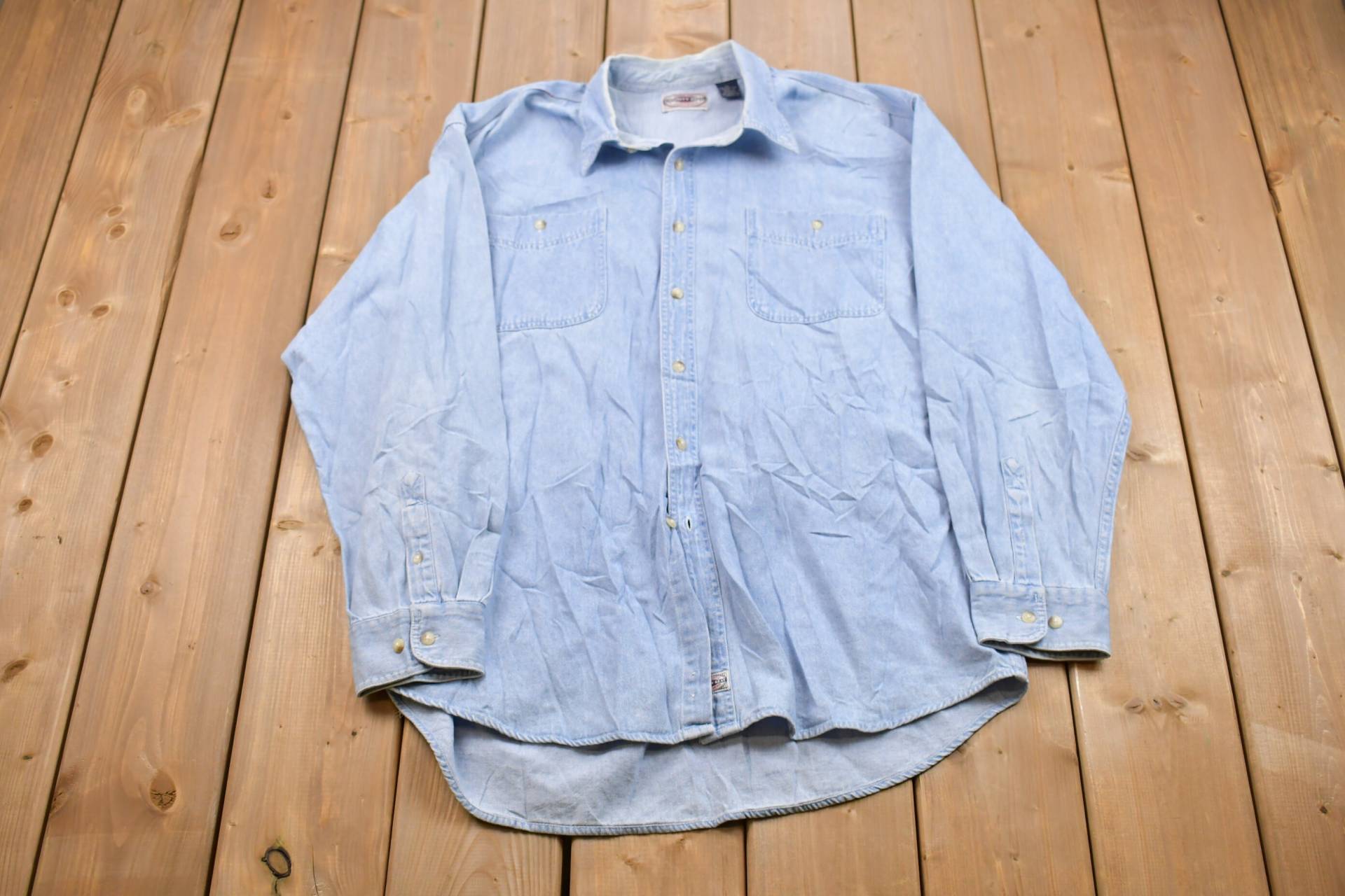 Vintage 90Er Jahre Jeanshemd Mit Knöpfen/1990S Button Up Denim Casual Wear Arbeitskleidung Jeans von Lostboysvintage