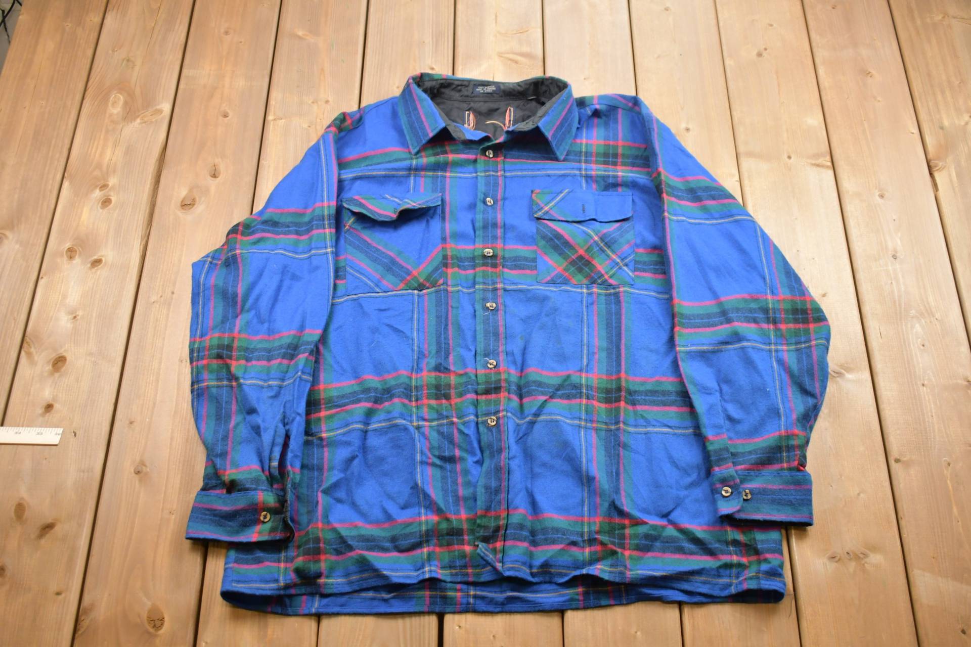 Vintage 90Er Jahre Karo Flanellhemd/1990S Button Up Freizeitkleidung Arbeitskleidung Muster von Lostboysvintage
