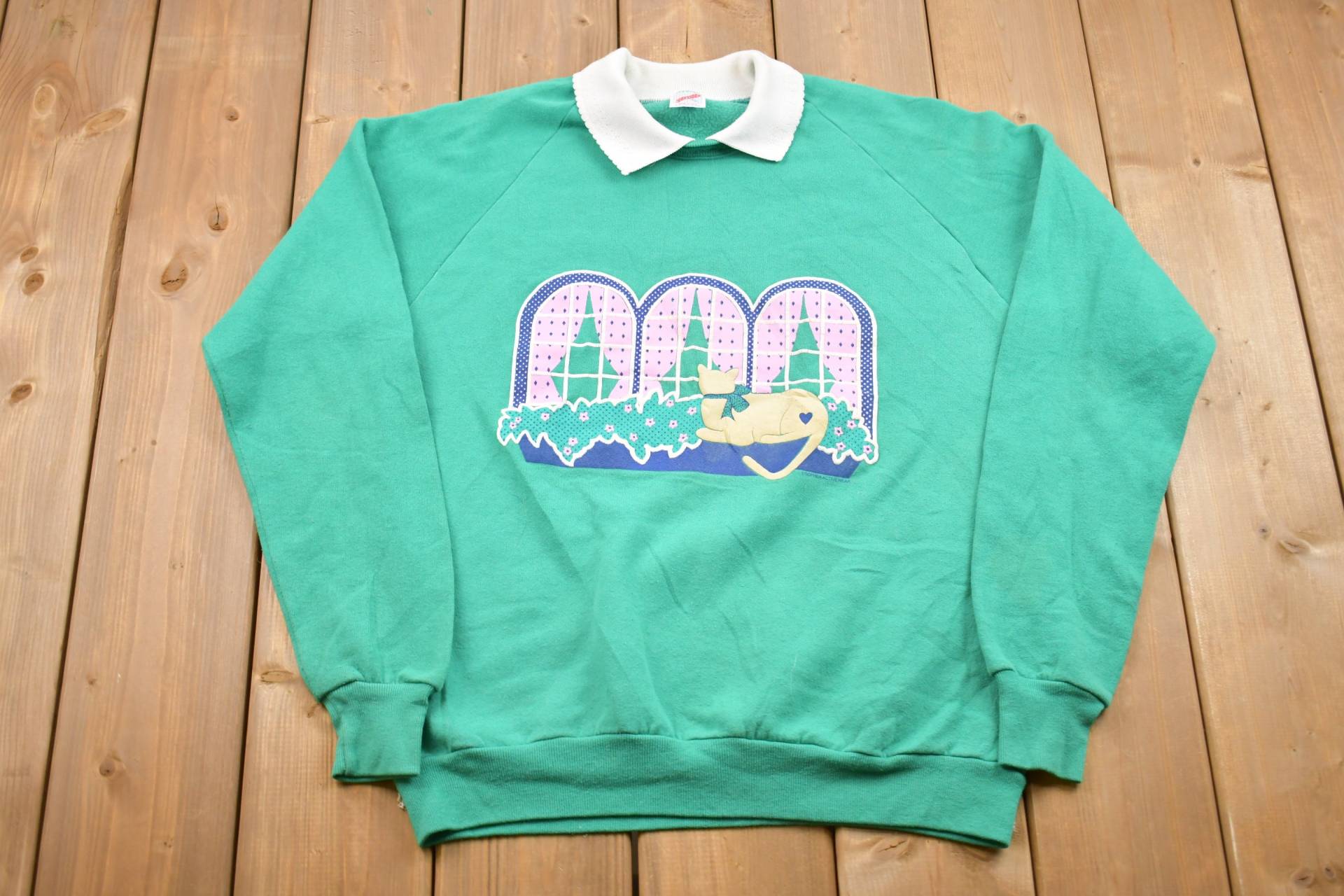 Vintage 90Er Jahre Katzen Sweatshirt/Kragen Pullover Tiere American Streetwear von Lostboysvintage