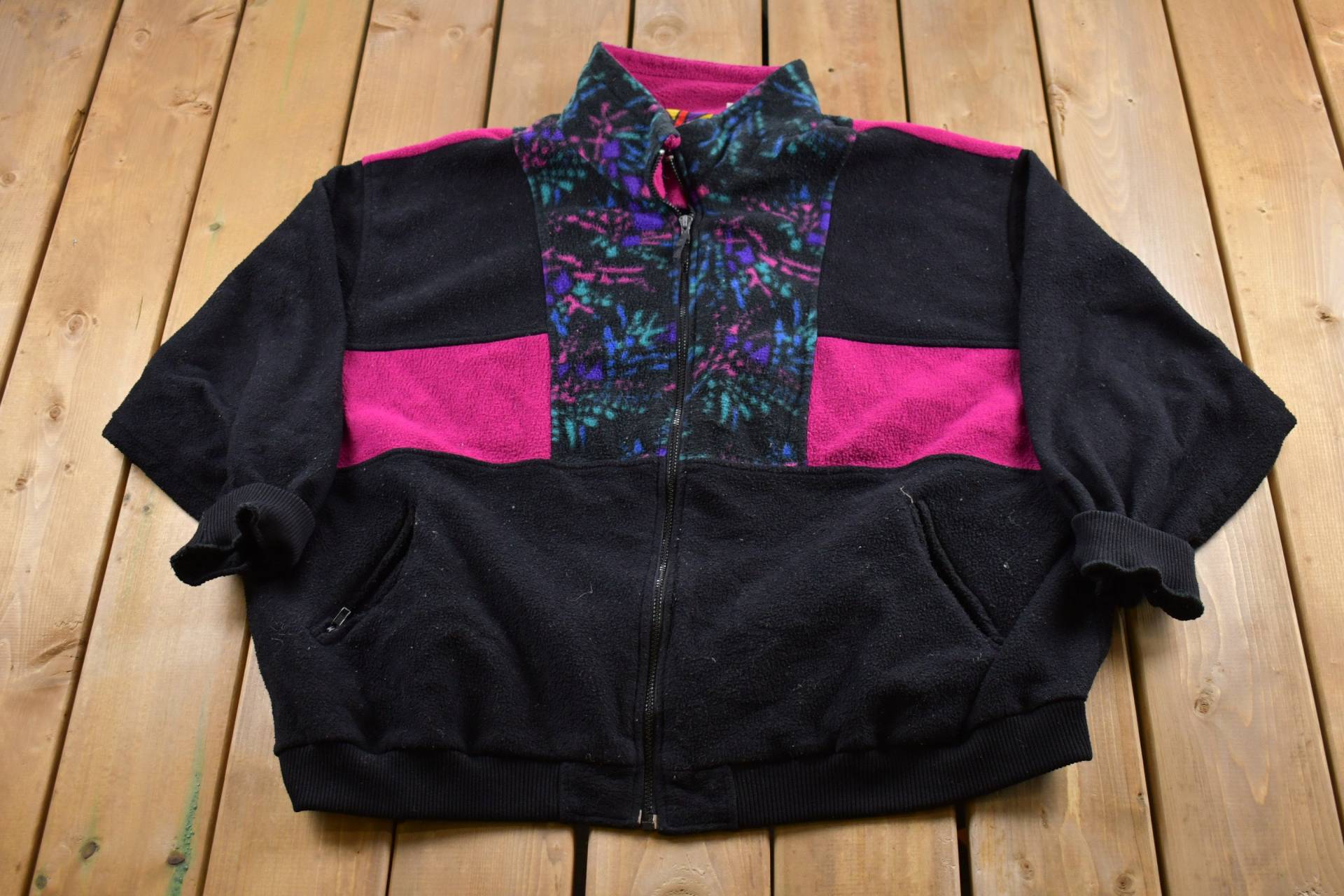 Vintage 1990Er Komitor Full Zip Abstrakter Print Fleecepullover/Sportbekleidung 90Er Jahre Pullover Streetwear Athleisure Wandern von Lostboysvintage