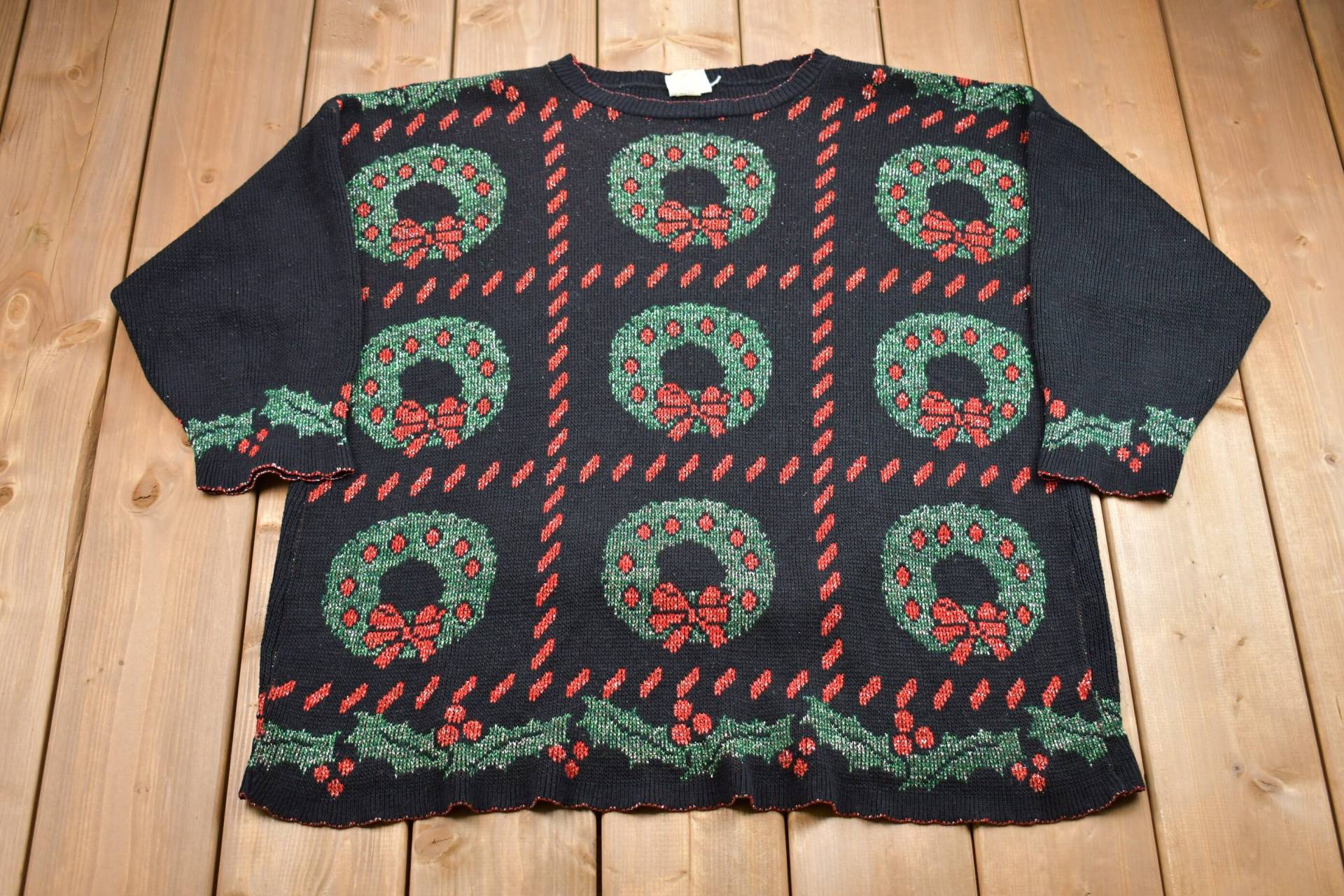 Vintage 90Er Jahre Kranz Weihnachten Pullover, Urlaub Rundhalsausschnitt, Winterkleidung, Festlicher Grafikdruck von Lostboysvintage