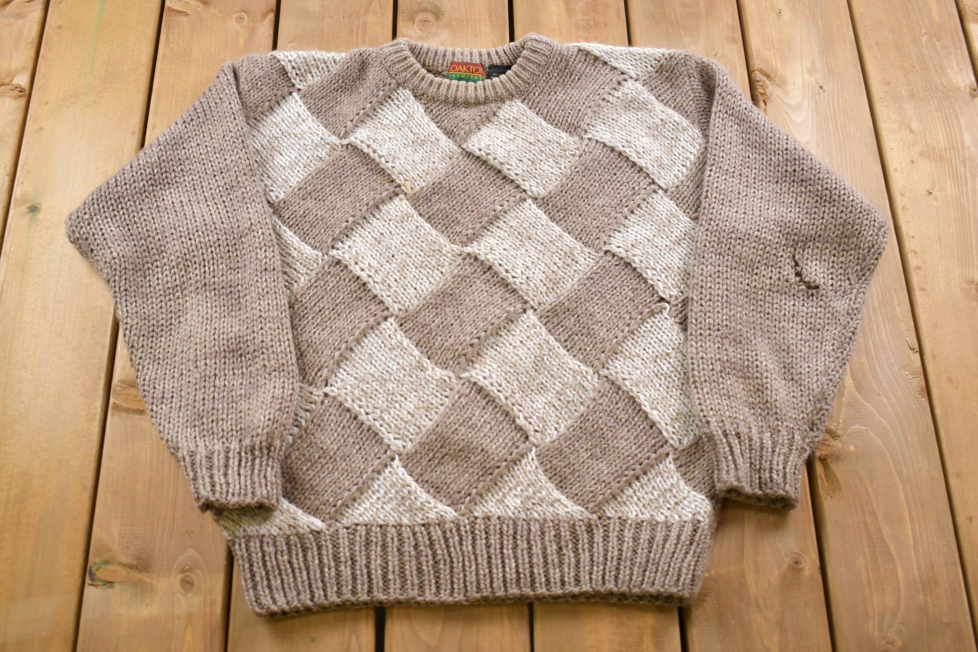 Vintage 90Er Jahre Oakton Limited Strickpullover/Rundhals Musterpullover Outdoor Handgestrickt Pullover von Lostboysvintage