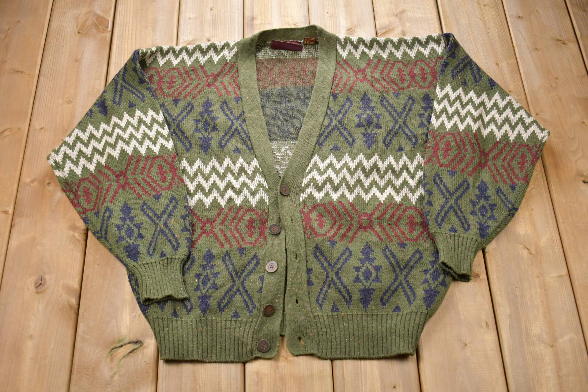 Vintage 90Er Jahre Outrigger Strickjacke/Cardigan Musterpullover Outdoor Handstrick Pullover von Lostboysvintage