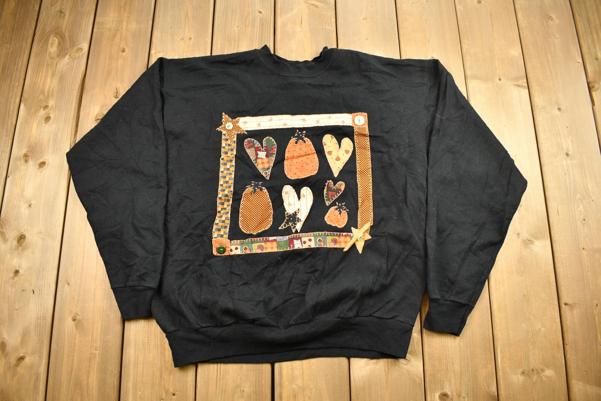 Vintage 1990Er Jahre Süßer Patchwork Crewneck Pullover/90Er Oma American Streetwear von Lostboysvintage