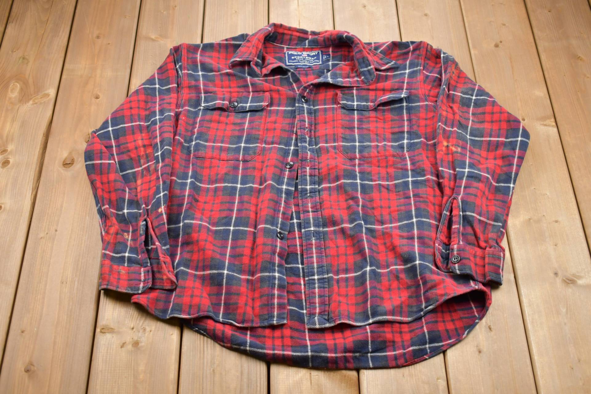 Vintage 1990Er Polo Sport Sportsman Kariertes Button Up Shirt/Flanell Freizeitkleidung Arbeitskleidung Muster von Lostboysvintage