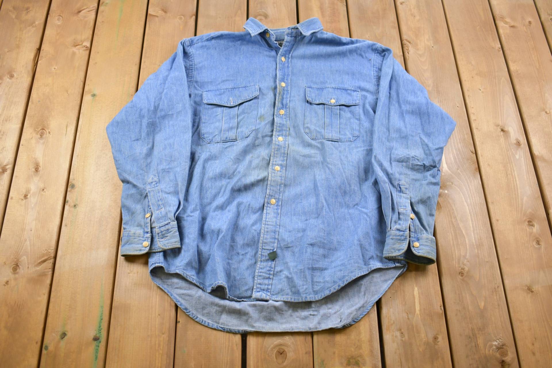 Vintage 90Er Jahre Ralph Lauren Poloshirt Mit Knöpfen/Button Up Polohemd Country Shirt Freizeithemd Jeanshemd von Lostboysvintage