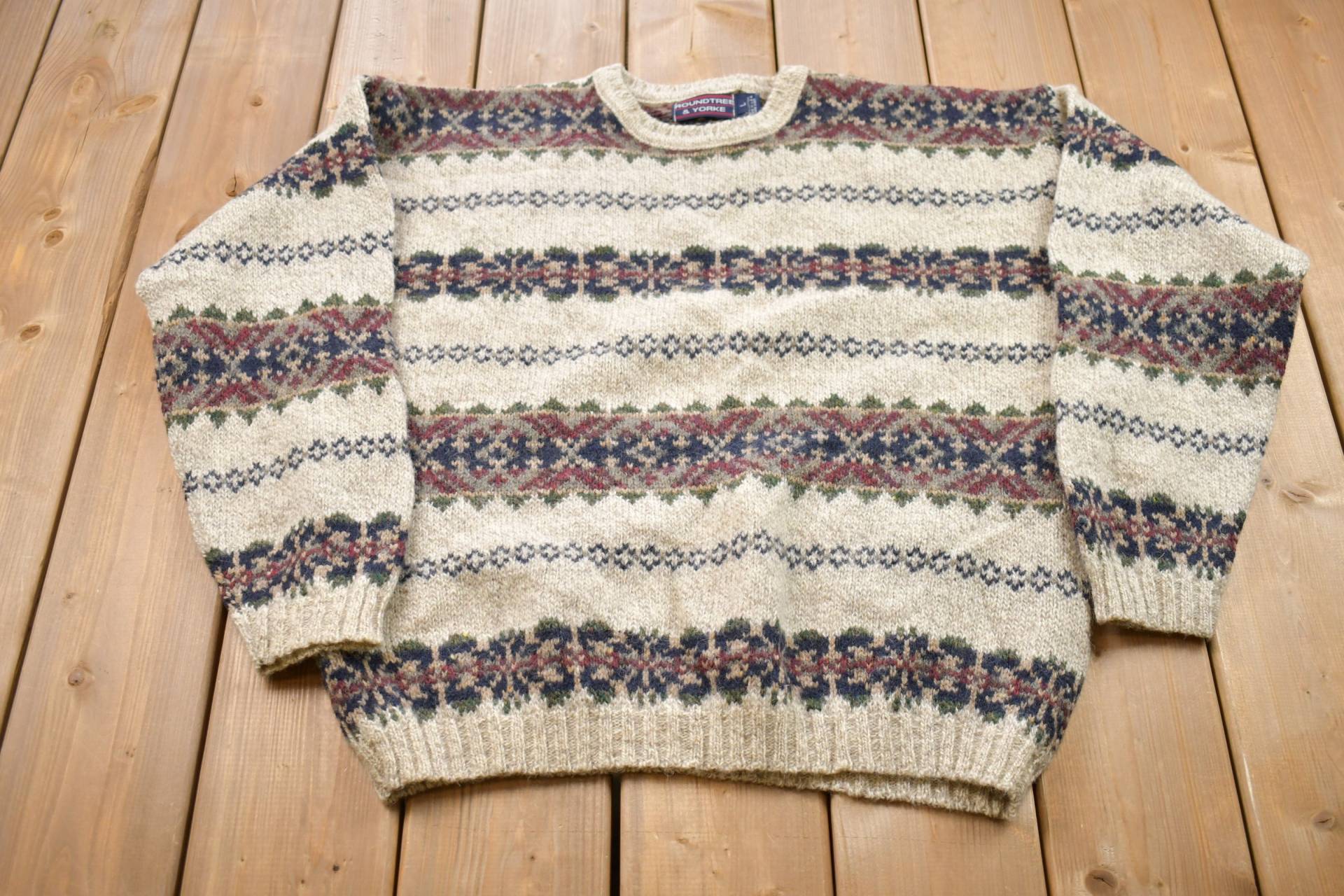 Vintage 90Er Jahre Rundhals - Strickpullover/All Over Muster Bunt Sweatshirt Abstraktes von Lostboysvintage