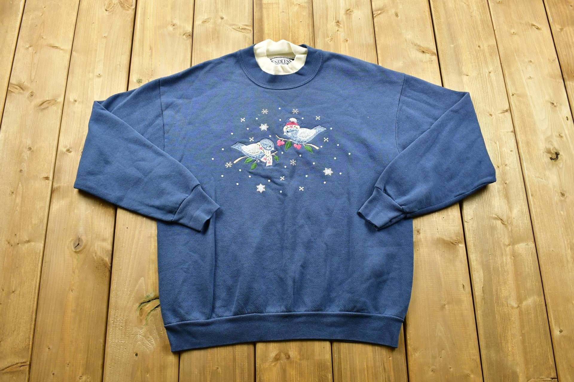 Vintage 90Er Jahre Rundhalsausschnitt Mit Vögel Bestickt/Natur Tiere Sweatshirt Amerikanisch Pullover von Lostboysvintage