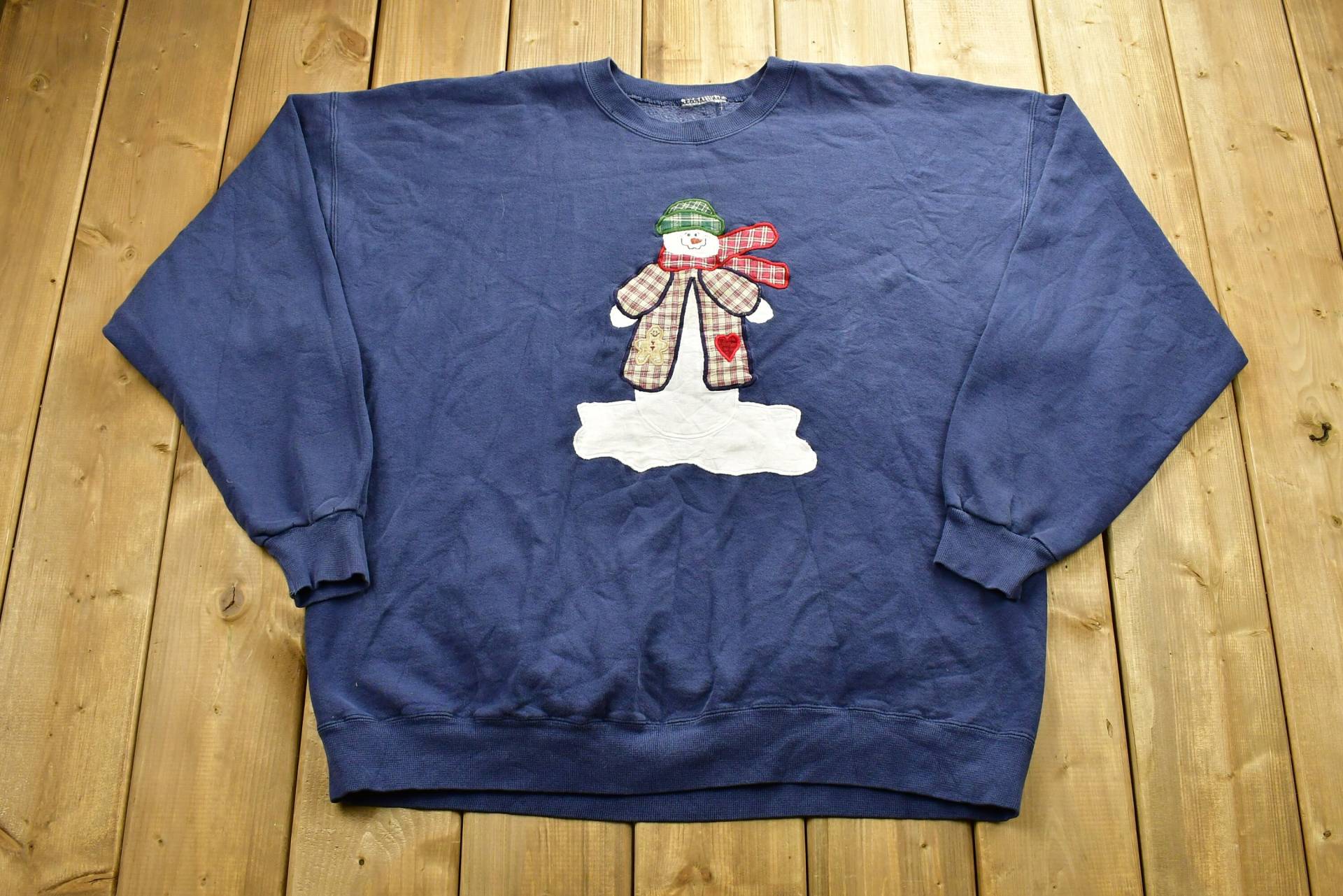 Vintage 90Er Jahre Schneemann Winter Grafik Crewneck Pullover, Urlaub Crewneck, Patchwork, Wintermode, Festlicher Grafikdruck von Lostboysvintage