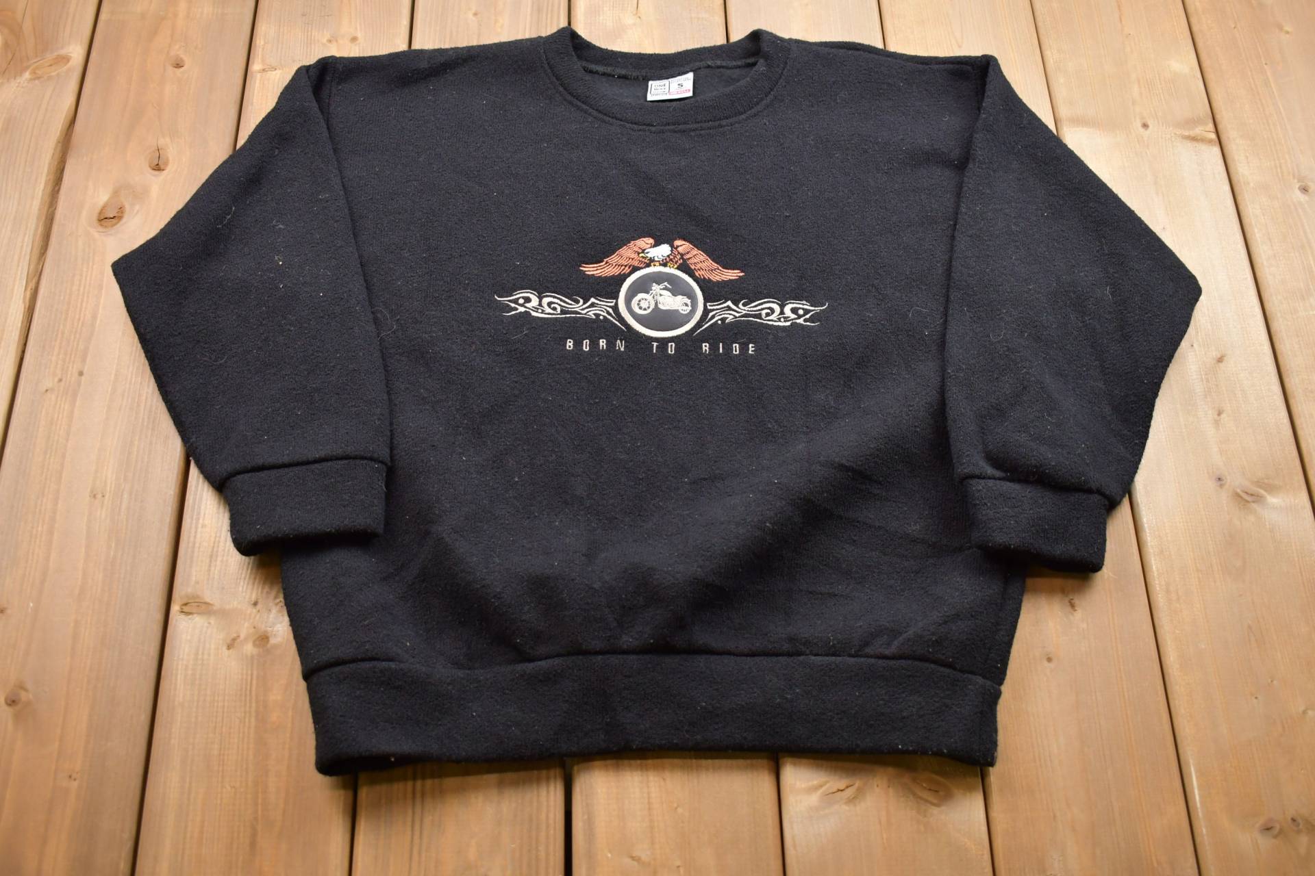 Vintage 1990Er Jahre Born To Ride Besticktes Crewneck Sweatshirt/90Er Souvenir Athleisure Made in Usa Motorrad von Lostboysvintage