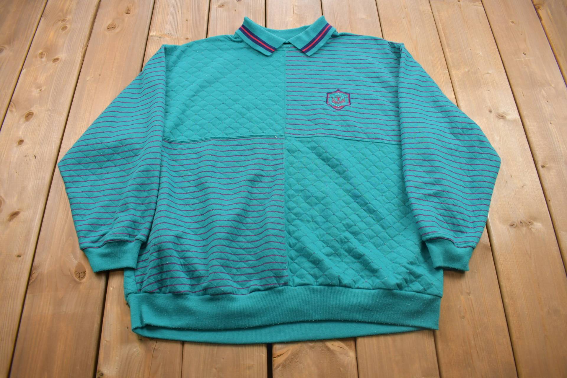 Vintage 90Er Jahre Sweatshirt Mit Kragen Und Rundhalsausschnitt/90S Crewneck Made in Usa Essential Streetwear von Lostboysvintage