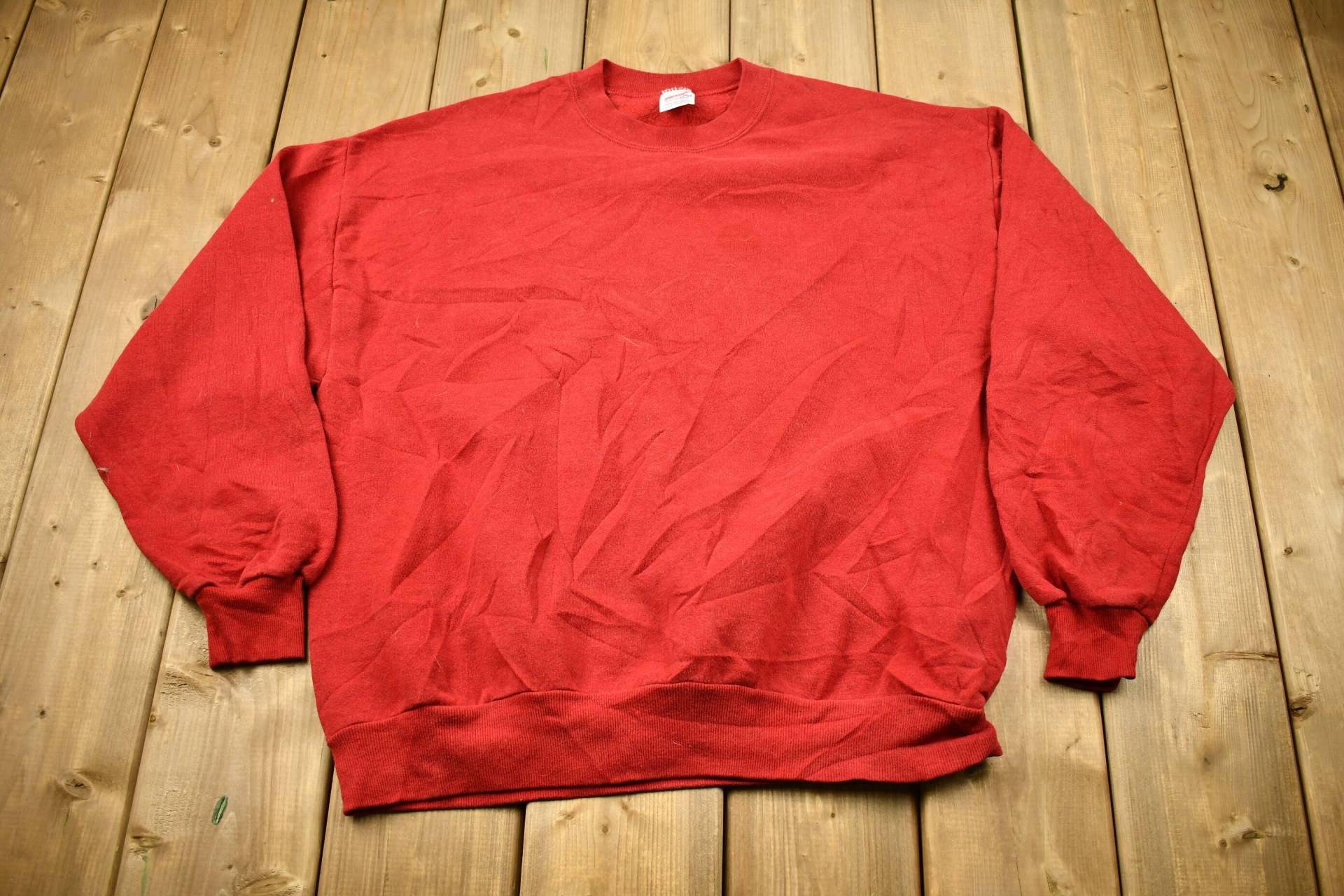 Vintage 90Er Jahre Sweatshirt Rundhalsausschnitt Rot Jerzees/90S Crewneck Made in Usa Athleisure Streetwear Kapuzenpullover von Lostboysvintage