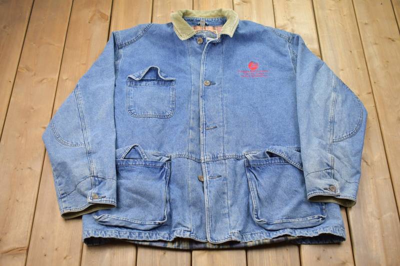 Vintage 90Er Jahre Upstream Chore Denim Jacke/Jeans Streetwear Herbst Oberbekleidung Herbstjacke Gefüttert von Lostboysvintage