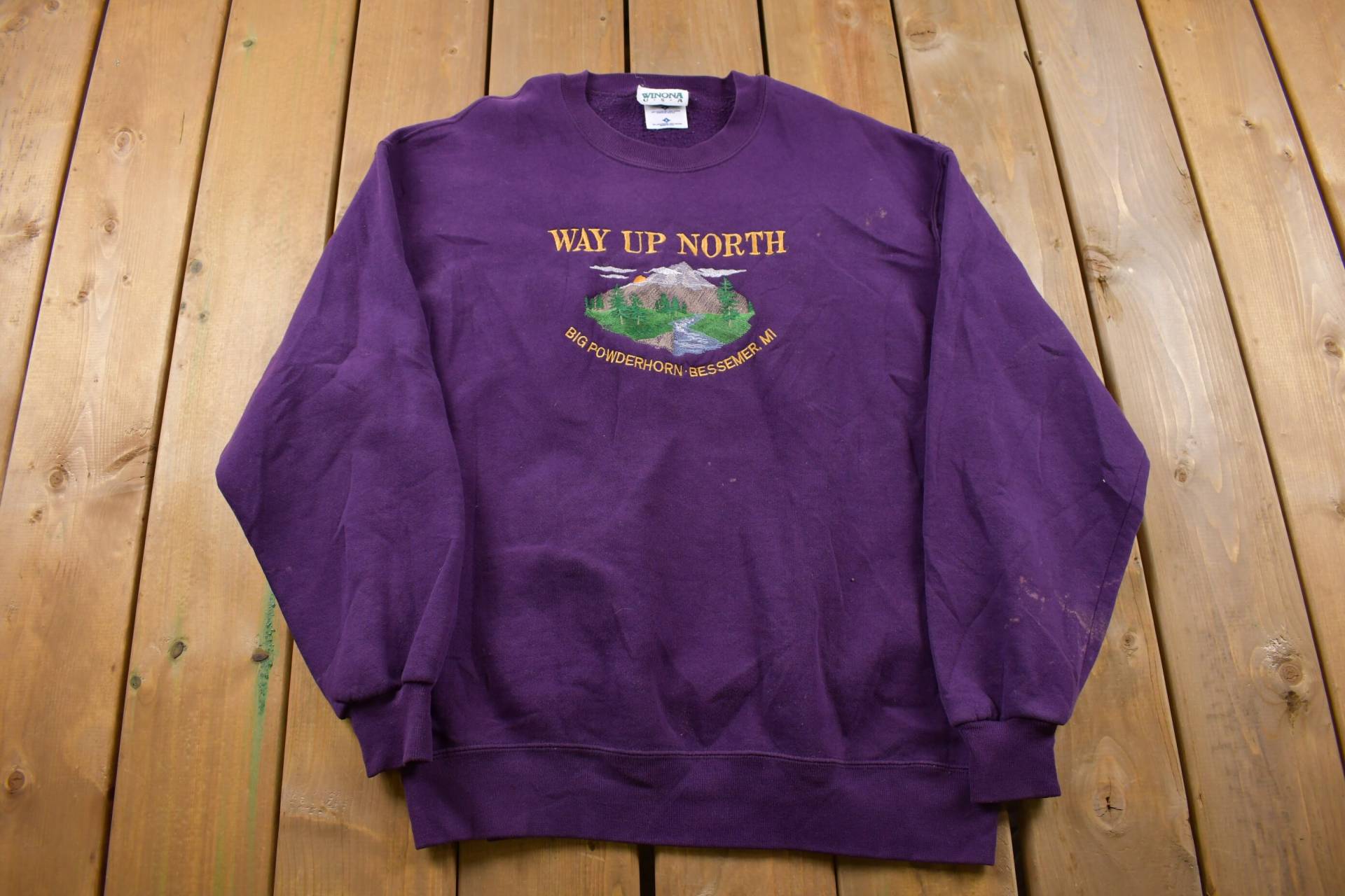 Vintage 1990Er Way Up North Crewneck Sweatshirt/Gefleckt 90Er Made in Usa Essential Streetwear Jahre von Lostboysvintage