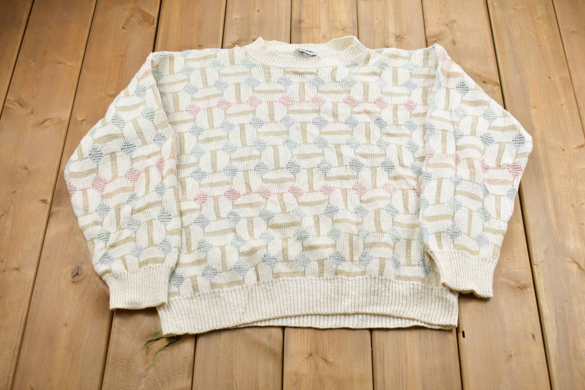 Vintage 1990Er Private Club Strickpullover/90Er Crewneck Musterpullover Outdoor Handgestrickt Pullover Sweatshirt von Lostboysvintage