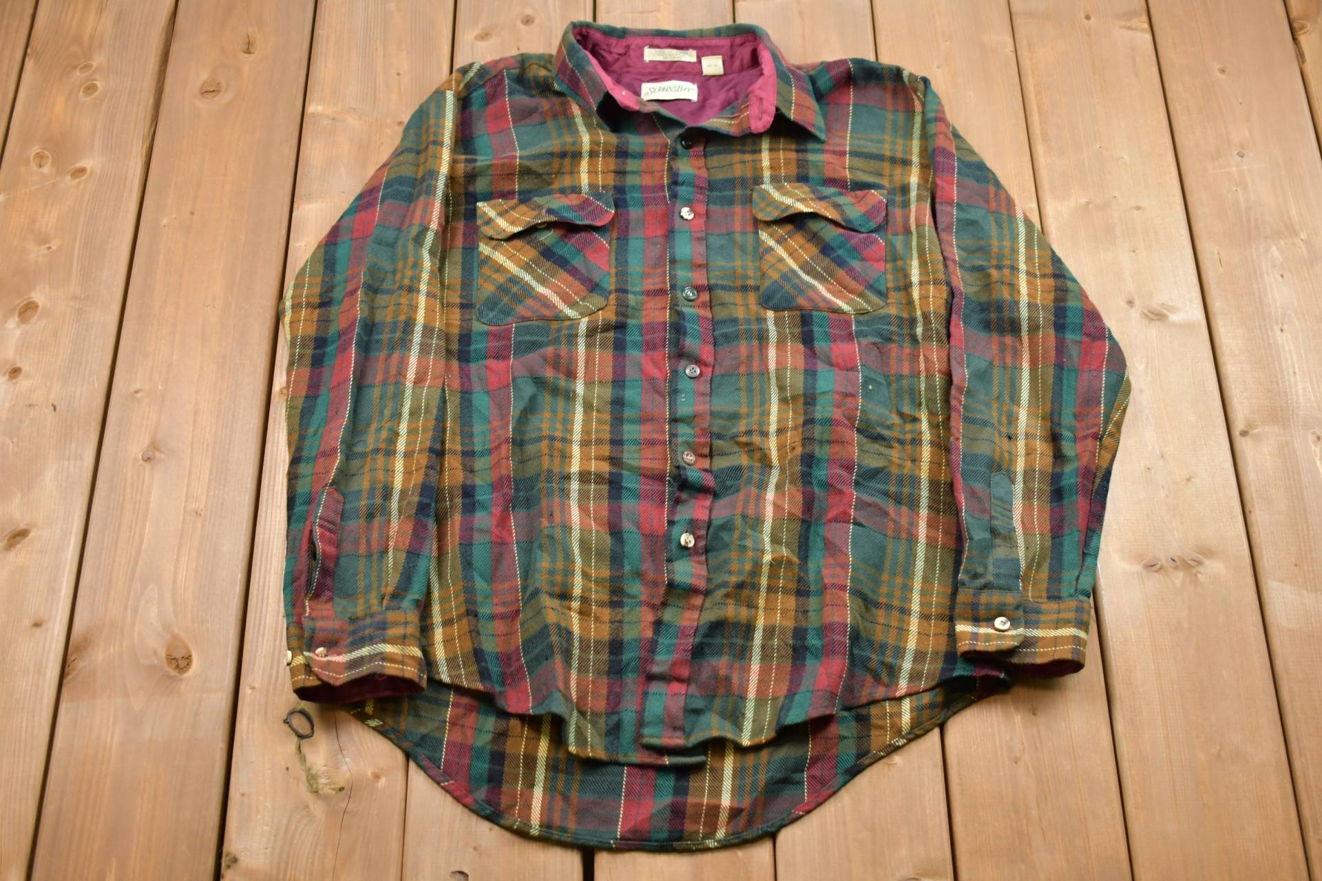 Vintage 90S St. Johns Bay Gefüttertes Flanellhemd/1990S Button Up Flanell Freizeitkleidung Arbeitskleidung Gemustertes Hemd von Lostboysvintage