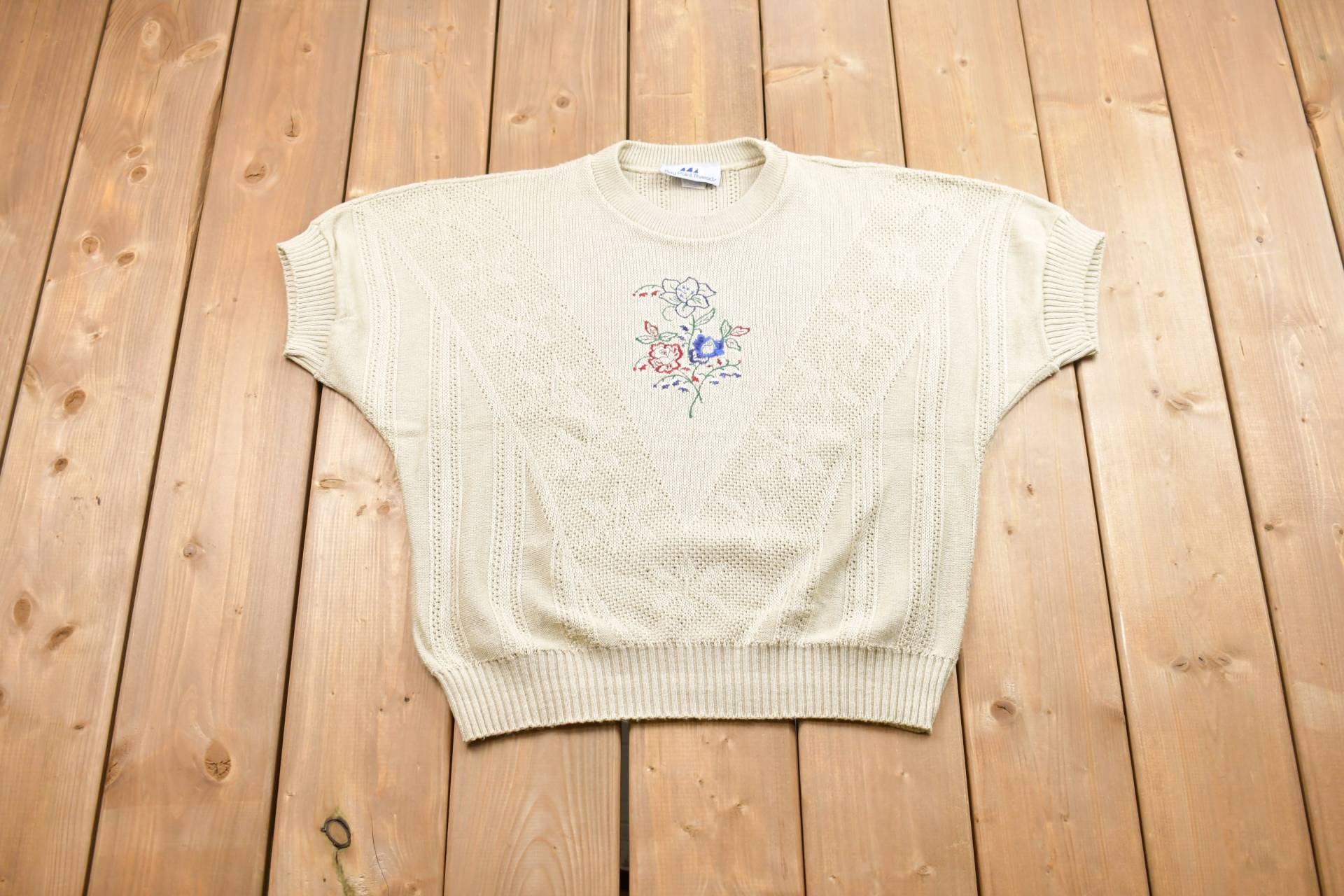 Vintage Bay Point Threads Gestrickter Kurzarmpullover/Made in Usa 90Er Jahre Crewneck Musterpullover Outdoor Damen von Lostboysvintage