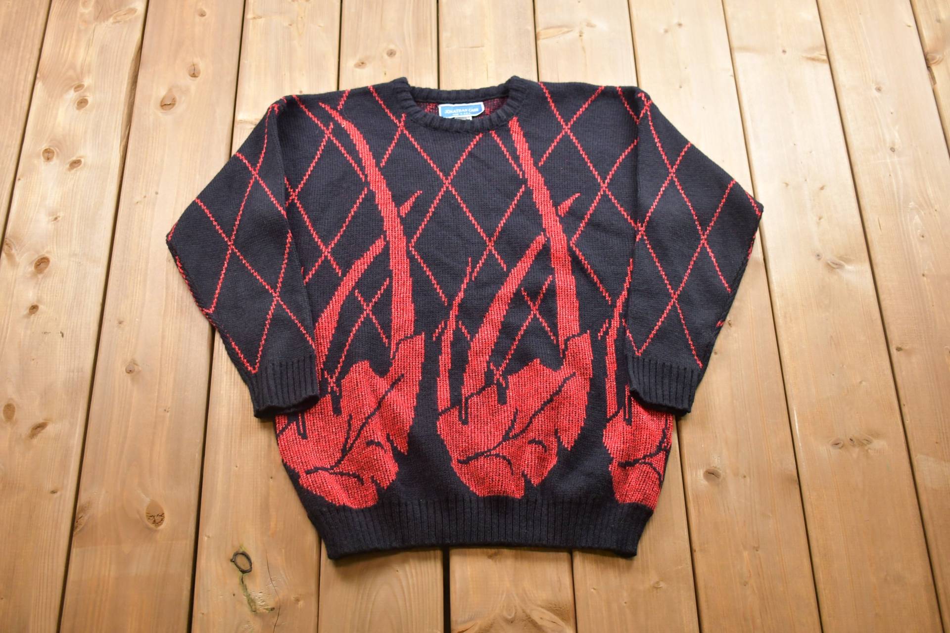 Vintage Gestrickter Pullover Mit Fallenden Blättern/Hergestellt in Den Usa 90Er Jahre Rundhalsausschnitt Musterpullover Outdoor Handgestrickt von Lostboysvintage