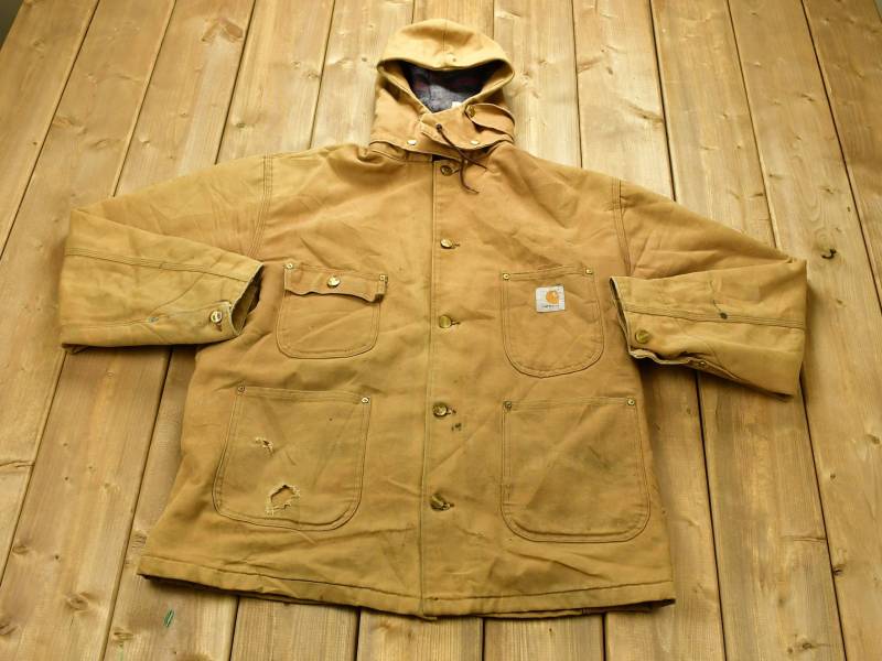 Vintage Carhartt Chore Mantel Decke Gefüttert 1980Er Jahre Mit Kapuze/Workwear Streetwear Made in Usa 90S Distressed von Lostboysvintage