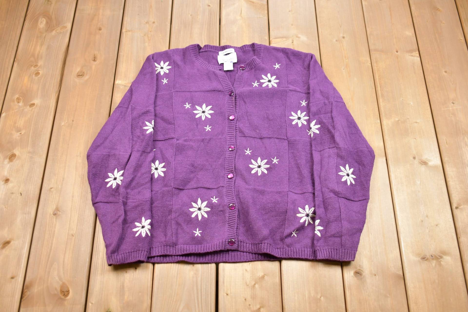 Vintage Christopher & Banks Strickpullover/90Er Jahre Button Up Pullover Musterpullover Outdoor Handbestickt Damen von Lostboysvintage