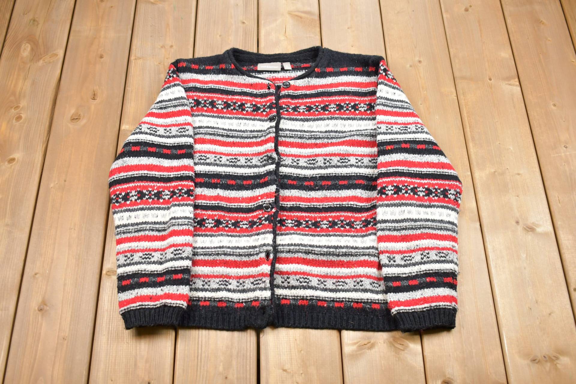 Vintage Craft & Barrow Strickpullover Mit Knöpfen/90Er Jahre Wollpullover Musterpullover Damen Outdoor von Lostboysvintage