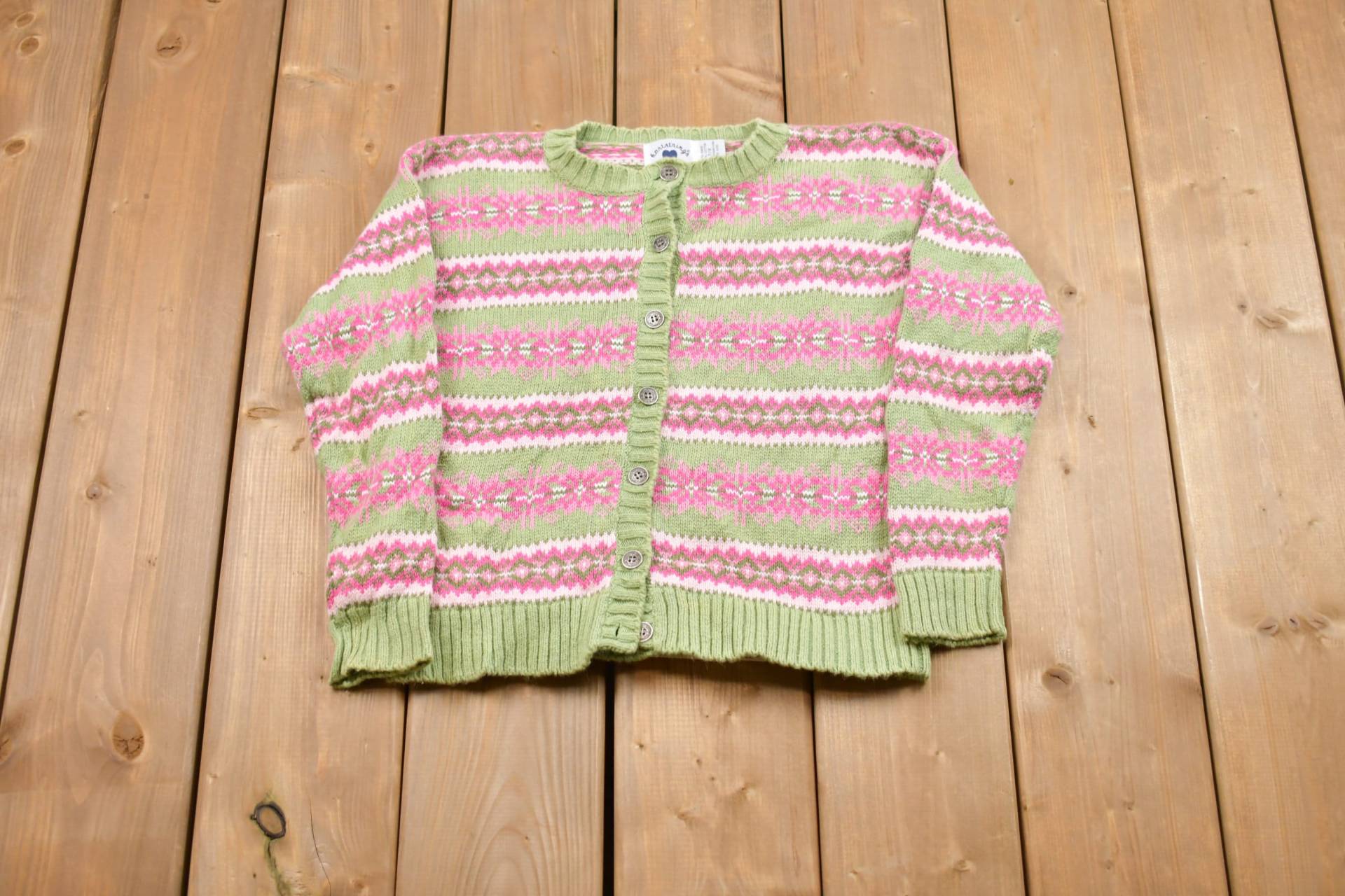 Vintage Damen Strickpullover/90Er Jahre Rundhals Muster Pullover Outdoor Handgestrickt von Lostboysvintage