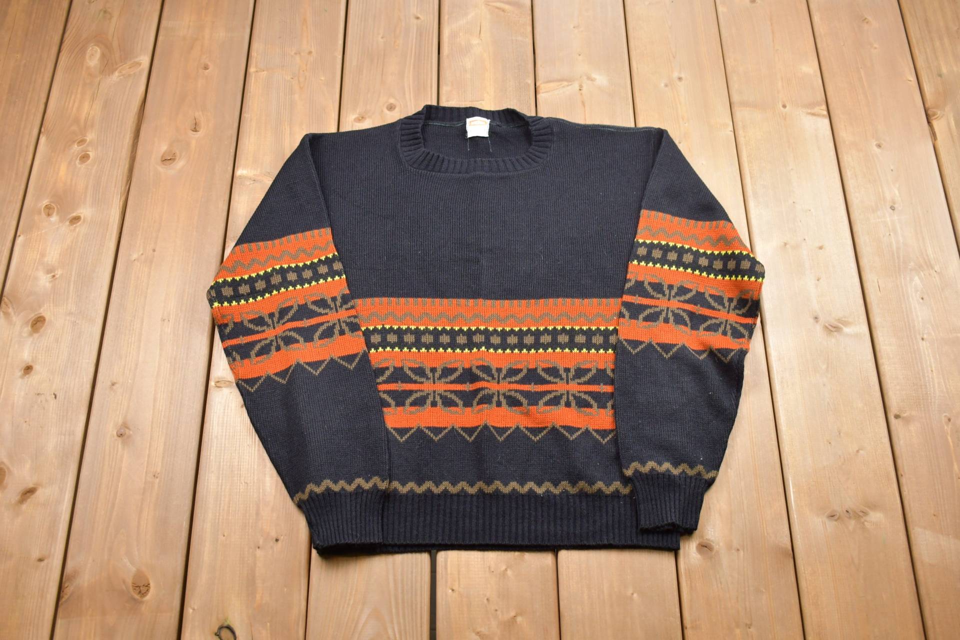 Vintage Drummond Floraler Strickpullover/Made in Usa 90Er Jahre Rundhalsausschnitt Musterpullover Outdoor Handgestrickt Pullover Sweatshirt von Lostboysvintage