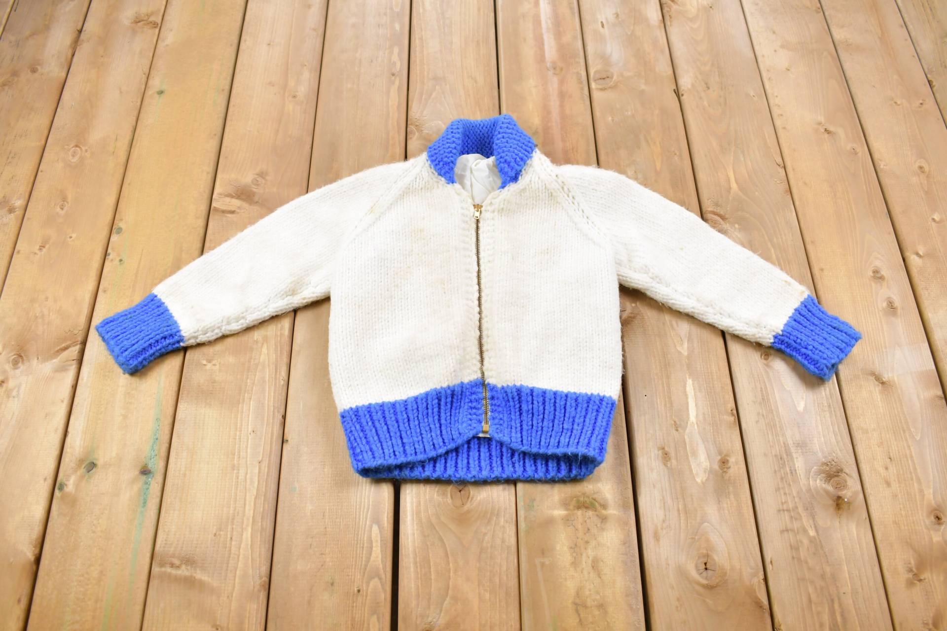 Vintage Gestrickte Gefütterte Jacke/Made in Usa Damen 90Er Jahre Strickjacke Muster Pullover Handgestrickt Zip Up von Lostboysvintage