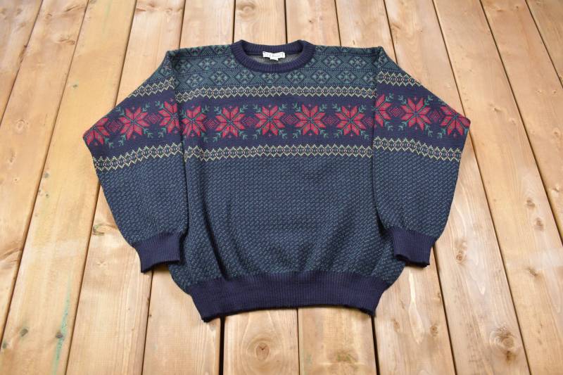 Vintage Ll Bean Strickpullover 100% Wolle/90Er Jahre Rundhalsausschnitt Made in Irland Musterpullover Outdoor Handgestrickt 90S Fashion von Lostboysvintage