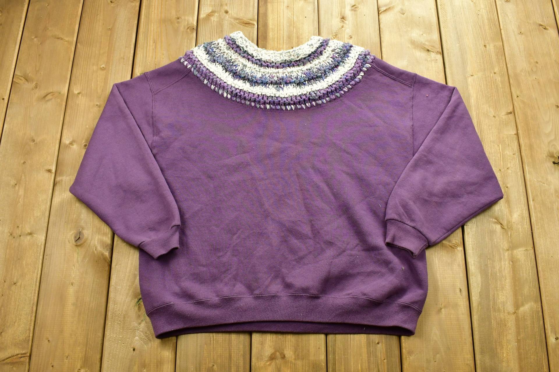 Vintage Gestrickter Mock-Neck-Pullover/90Er Jahre Crewneck Musterpullover Outdoor Handgestrickt Pullover-Sweatshirt von Lostboysvintage