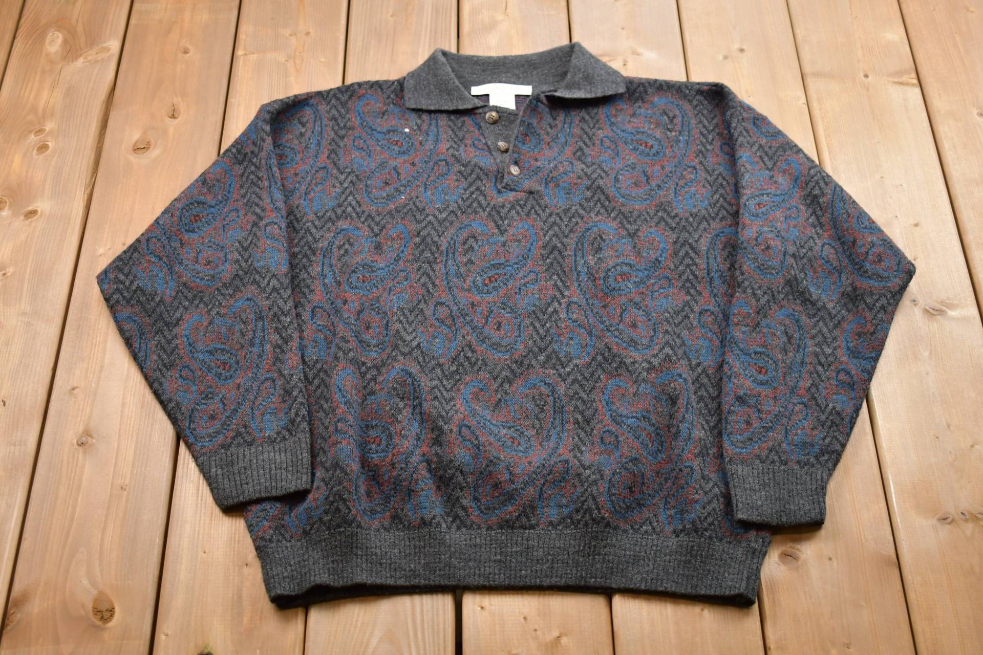 Vintage Strickpullover/Geoffrey Bean 90Er Jahre Rundhalsausschnitt Musterpullover Outdoor Handgestrickt Pullover Sweatshirt von Lostboysvintage