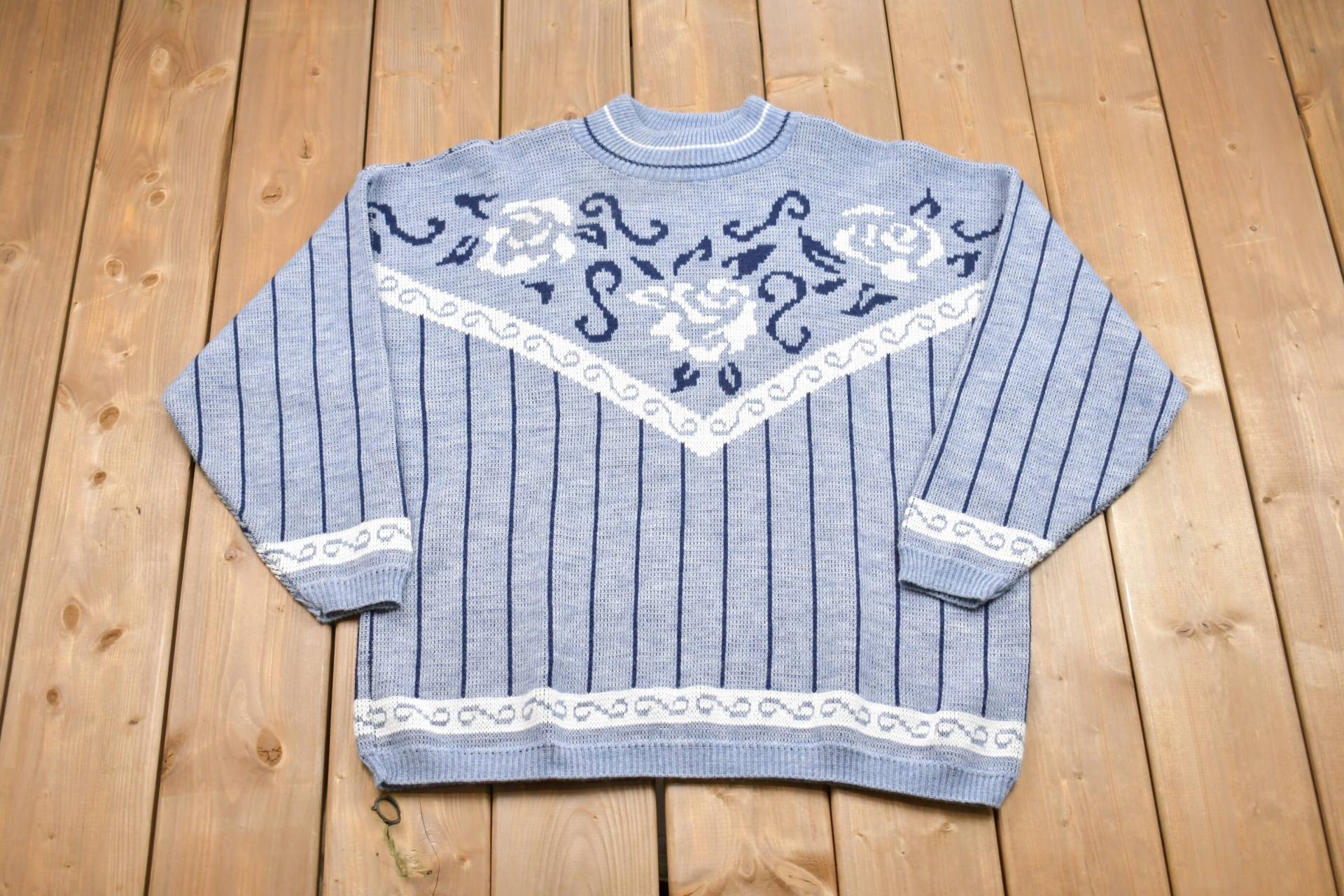 Vintage Strickpullover Dorf Fair/Made in Usa 90Er Jahre Rundhalsausschnitt Musterpullover Outdoor Handgestrickt Pullover von Lostboysvintage