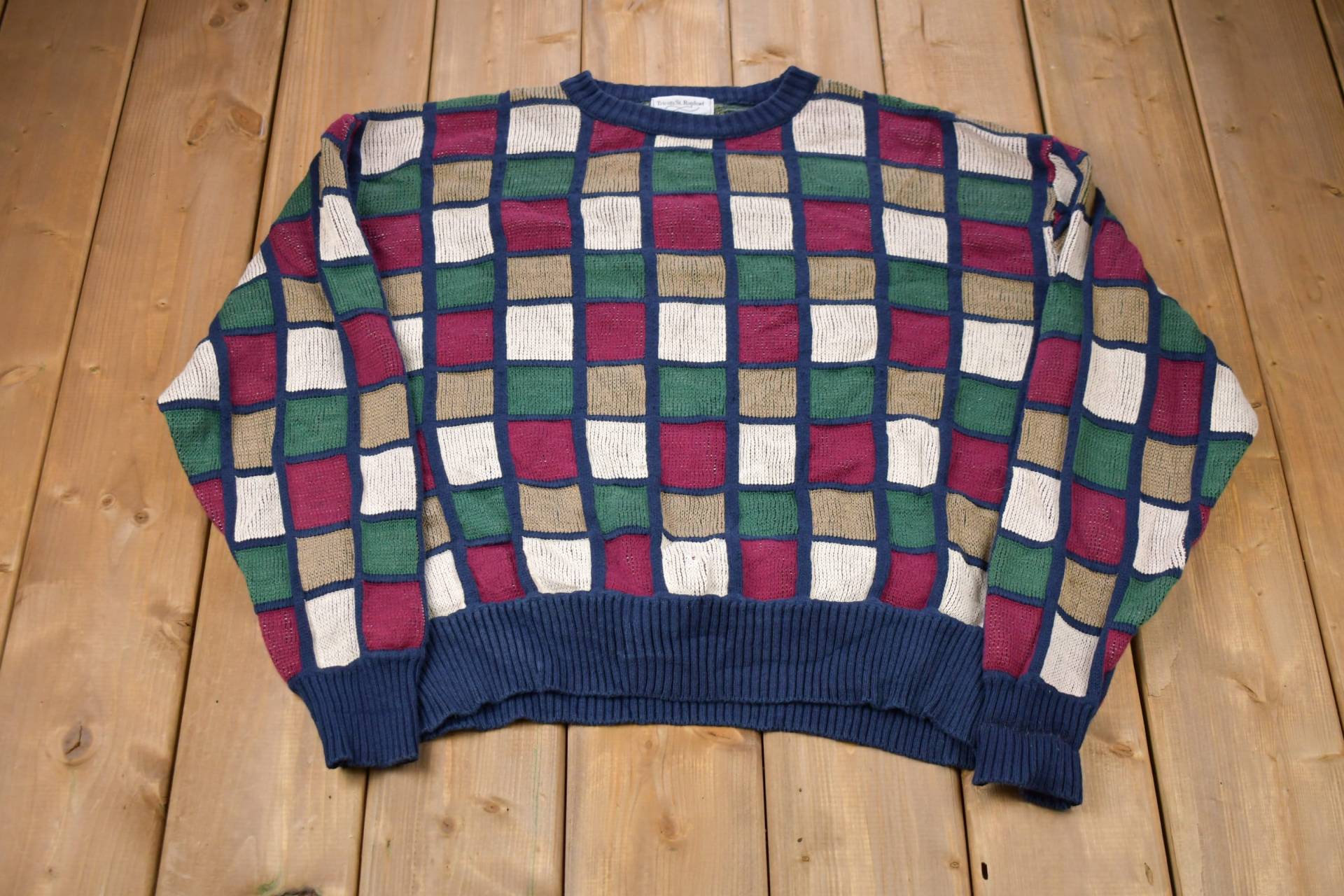 Vintage Tricots St. Raphael Made in Usa Strickpullover/90Er Jahre Rundhalsausschnitt Muster Pullover Outdoor Handgestrickt von Lostboysvintage