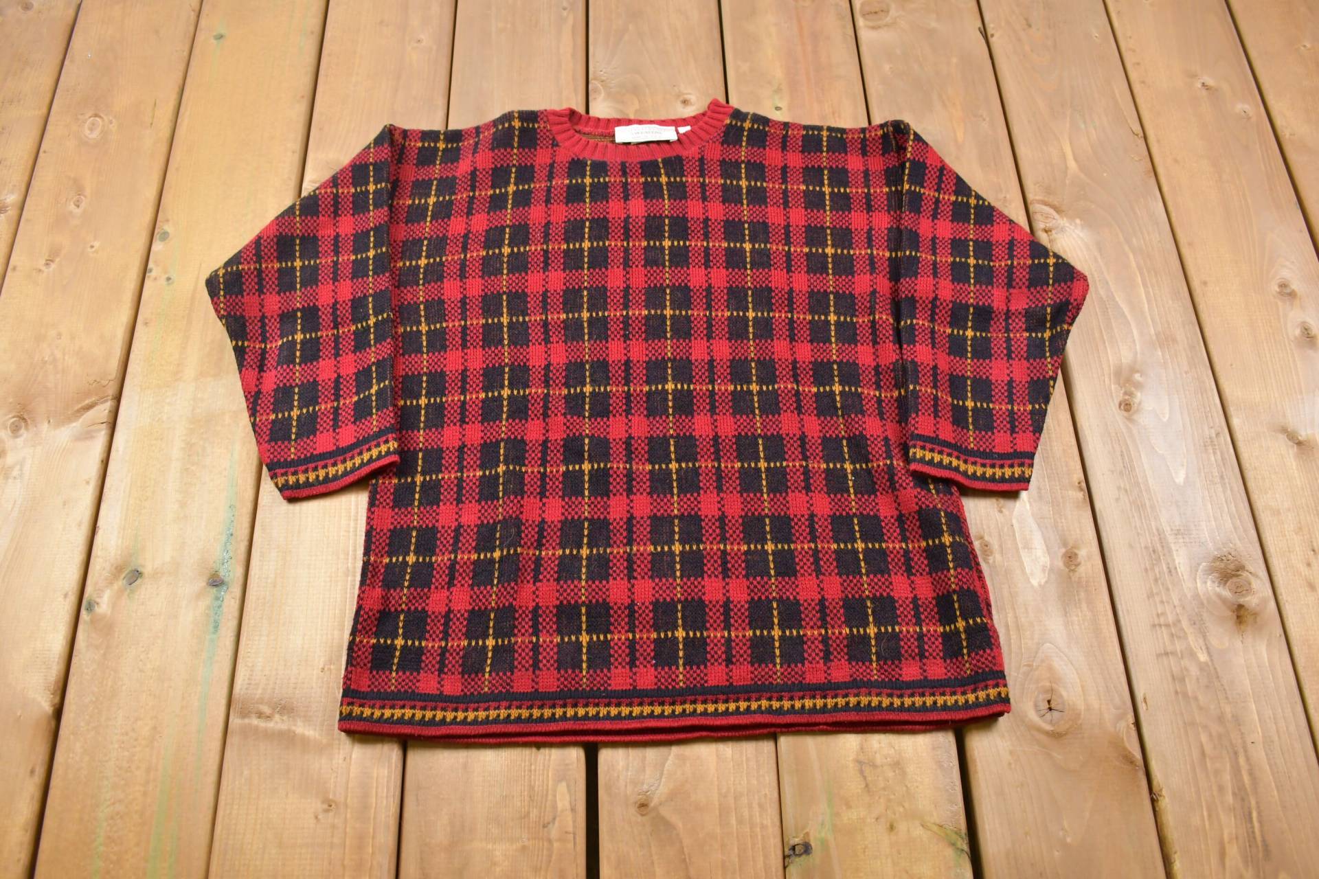 Vintage Usa Pullover Karierter Strickpullover/Made Proudly in 90Er Jahre Rundhals Musterpullover Outdoor von Lostboysvintage