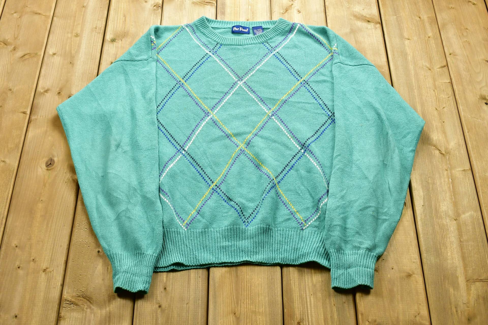 Gestrickter Pullover/Vintage 90Er Jahre Crewneck Rautenmuster Druck Made in Hong Kong Sweatshirt Gemütlicher 80Er von Lostboysvintage