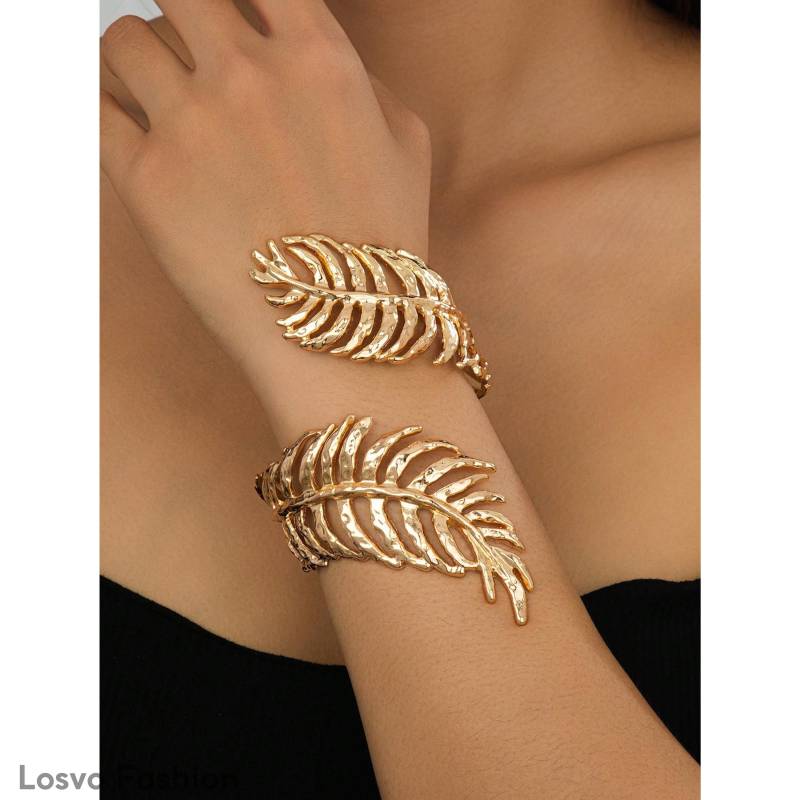 Blattgold Manschettenarmband - Gehämmerter Palmenblatt Statement Armreif von LosvoSeller