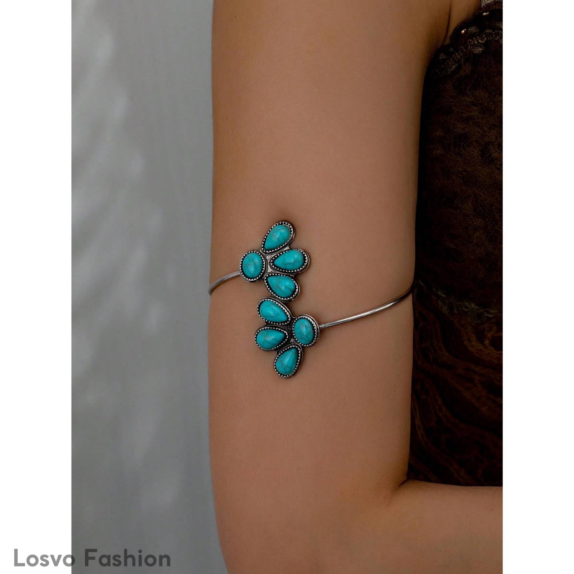 Boho Türkis Armmanschette - Verstellbarer Oberarm Armschmuck in Silberfarben von LosvoSeller
