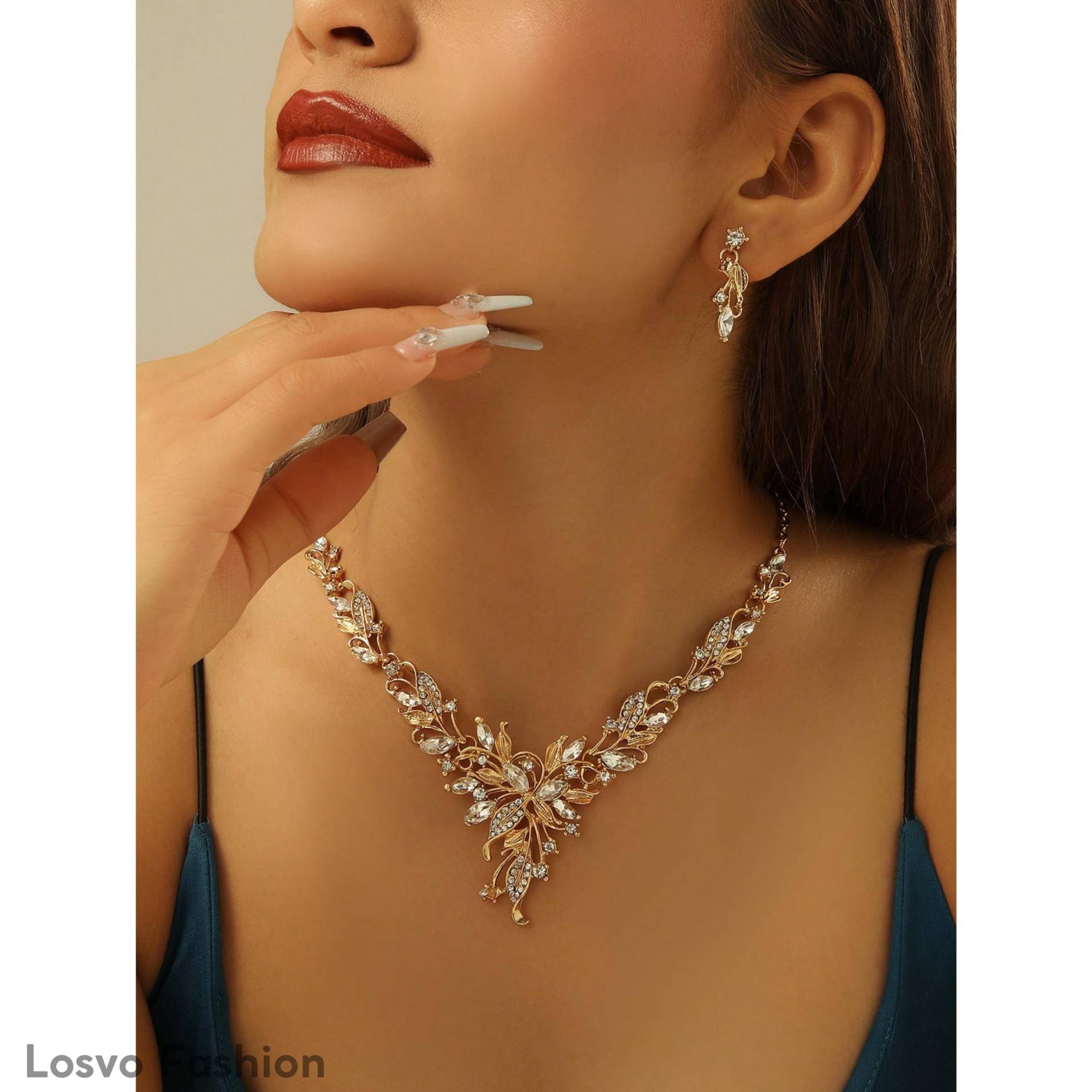 Braut Halskette & Ohrringe Set - Gold Strass Statement Schmuck Für Hochzeit, Abschlussball Abend von LosvoSeller