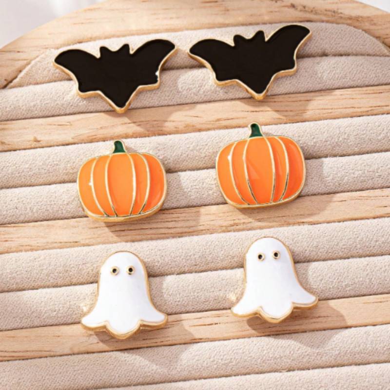 Halloween Emaille Ohrstecker Set Kürbis, Geist, Fledermaus - Gruseliger Schmuck von LosvoSeller