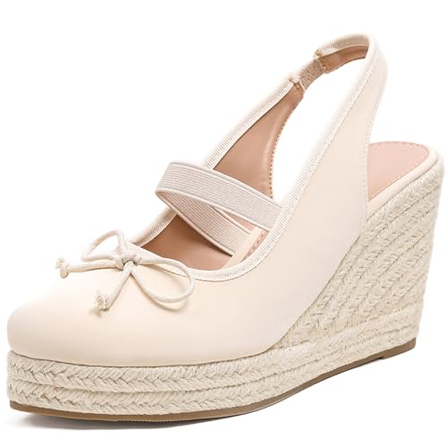 Lotgnimry Damen-Sandalen mit Keilabsatz und geschlossenem Zehenbereich, elastischer Knöchelriemen und Schleifen-Akzent, Sommer, lässig, für bequemes Tragen im Freien, Nude/Pu, 38.5 EU Lotgnimry Damen-Sandalen mit Keilabsatz und geschlossenem Zehenbereich, elastischer Knöchelriemen und Schleifen-Akzent, Sommer, lässig, für bequemes Tragen im Freien, Nude/Pu, 38.5 EU von Lotgnimry