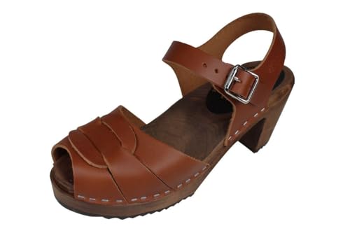Lotta From Stockholm Schwedische Peep-Toe Clog Sandale für Damen I Stützendes Erlengestell mit 7 cm Absatz, 2 cm Plateau und echtem zimtfarbenem Leder Größe 42 Lotta From Stockholm Schwedische Peep-Toe Clog Sandale für Damen I Stützendes Erlengestell mit 7 cm Absatz, 2 cm Plateau und echtem zimtfarbenem Leder Größe 42 von Lotta From Stockholm