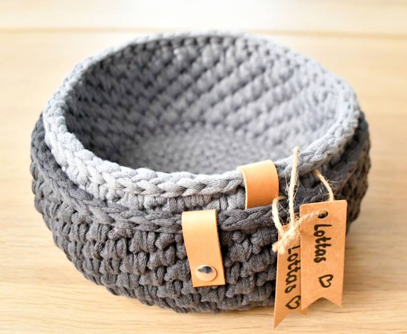 Häkelkorb Aufbewahrung Textilkorb Korb Aus Textilgarn Brotkorb Utensilo Aufbewahrungskorb Runder Handmade Gehäkelter von LottasLaden