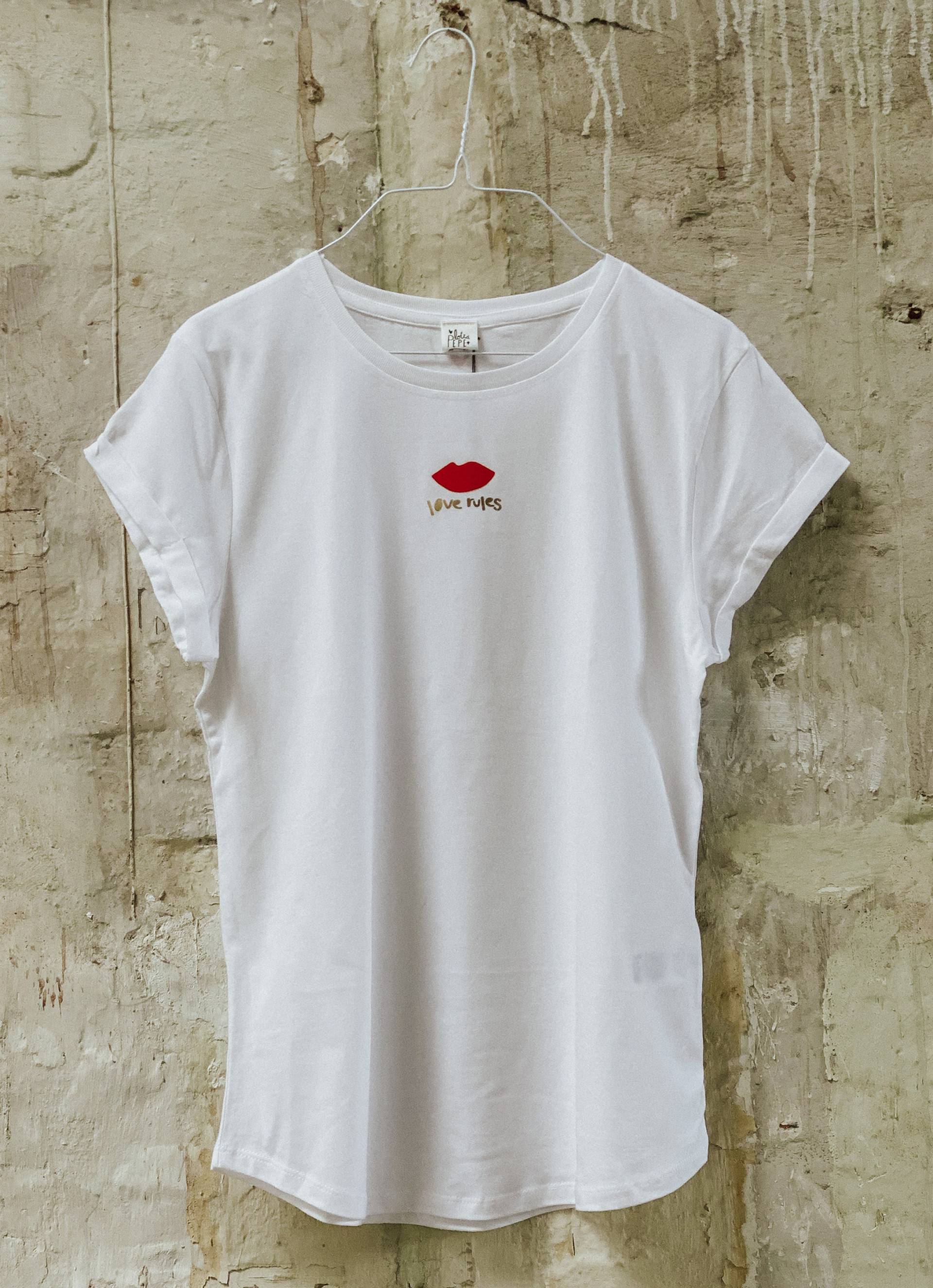 Einzigartiges Weißes Bio-Baumwollshirt Mit Goldenem Schriftzug Und Rotem Mund - Nachhaltiges Geschenk Für Dich von LottaundPepe