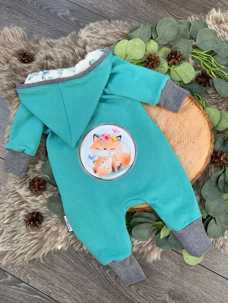 Baby Overall Gr. 68 Fuchs Türkis Grau von LotteKarliese