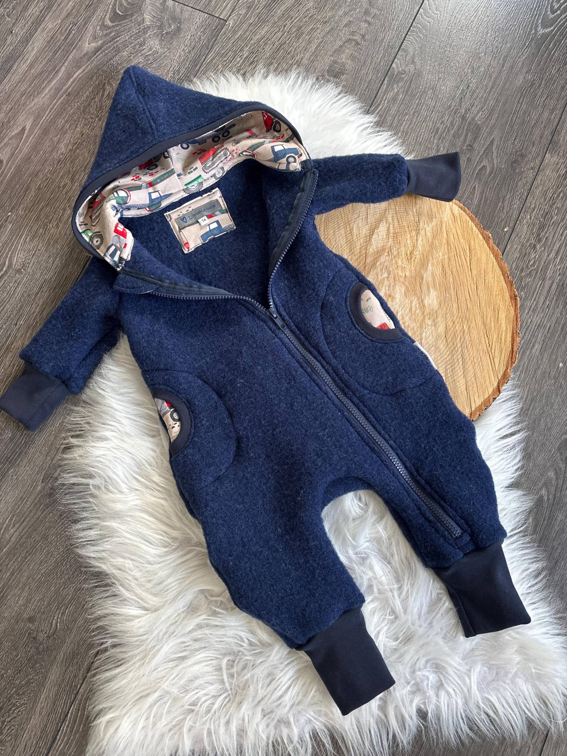 Overall Wollfleece Gr. 74 Dunkelblau Baustelle Bagger Ungefüttert von LotteKarliese