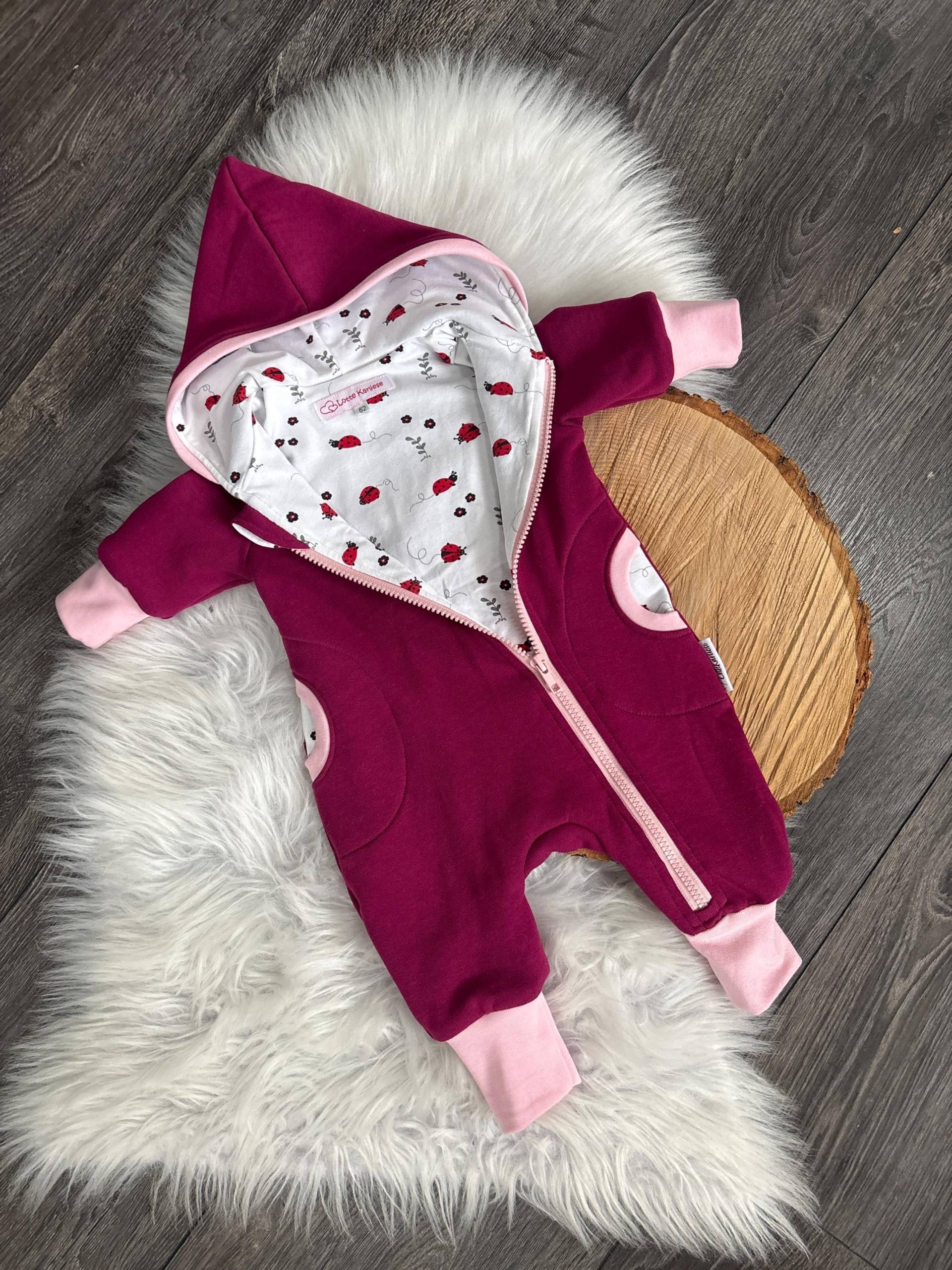 Sweatoverall Gr. 62 Beere Pink Weiß Baby Overall Marienkäfer von LotteKarliese